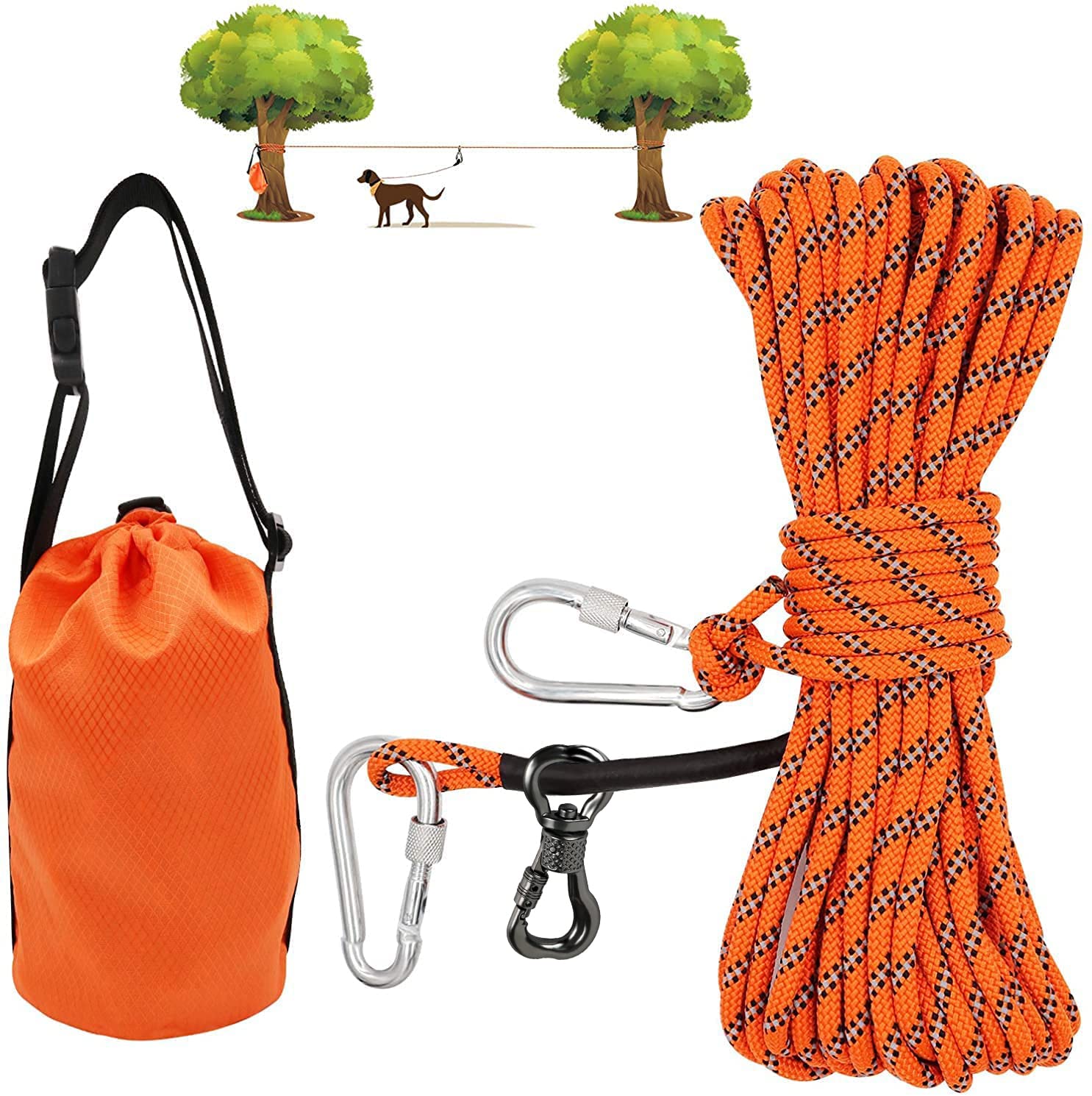 XiaZ Dog Tie Out Cable for Camping, 75ft Portable Overhead Trolley System for Dogs up to 200lbs,Dog Lead for Yard, Camping, Park