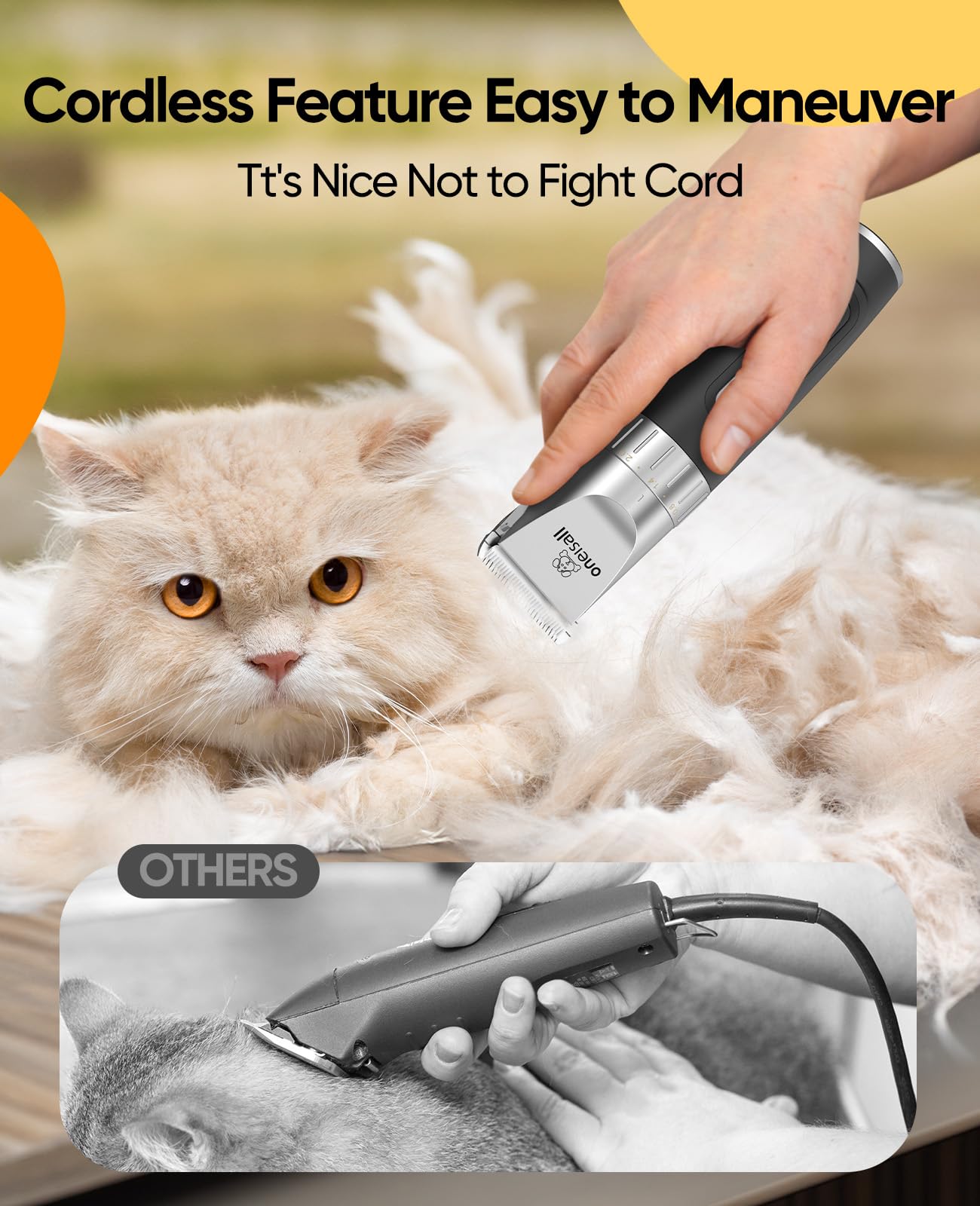 Oneisall Cat Hair Trimmer,Quiet Cat Clippers For Matted Hair,Cordless Cat Grooming Kit With Comb,3 Speed Cat Shavers For Matted Long Hair