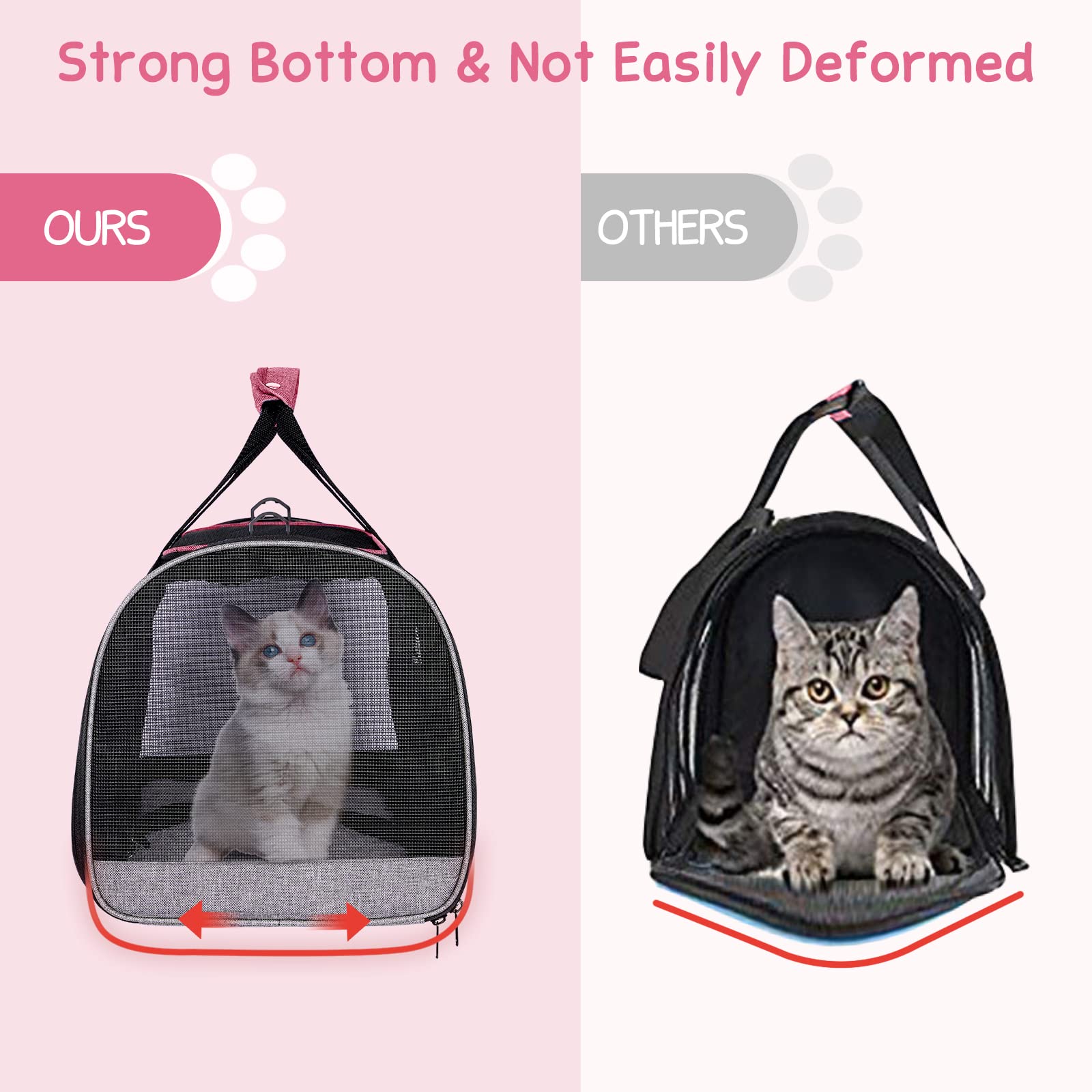 BurgeonNest Cat Carrier for Medium Cats, Soft-Sided, Escape Proof, Pink, Model CA-P-bag, with Unique Side Bag & 4 Ventilated Windows