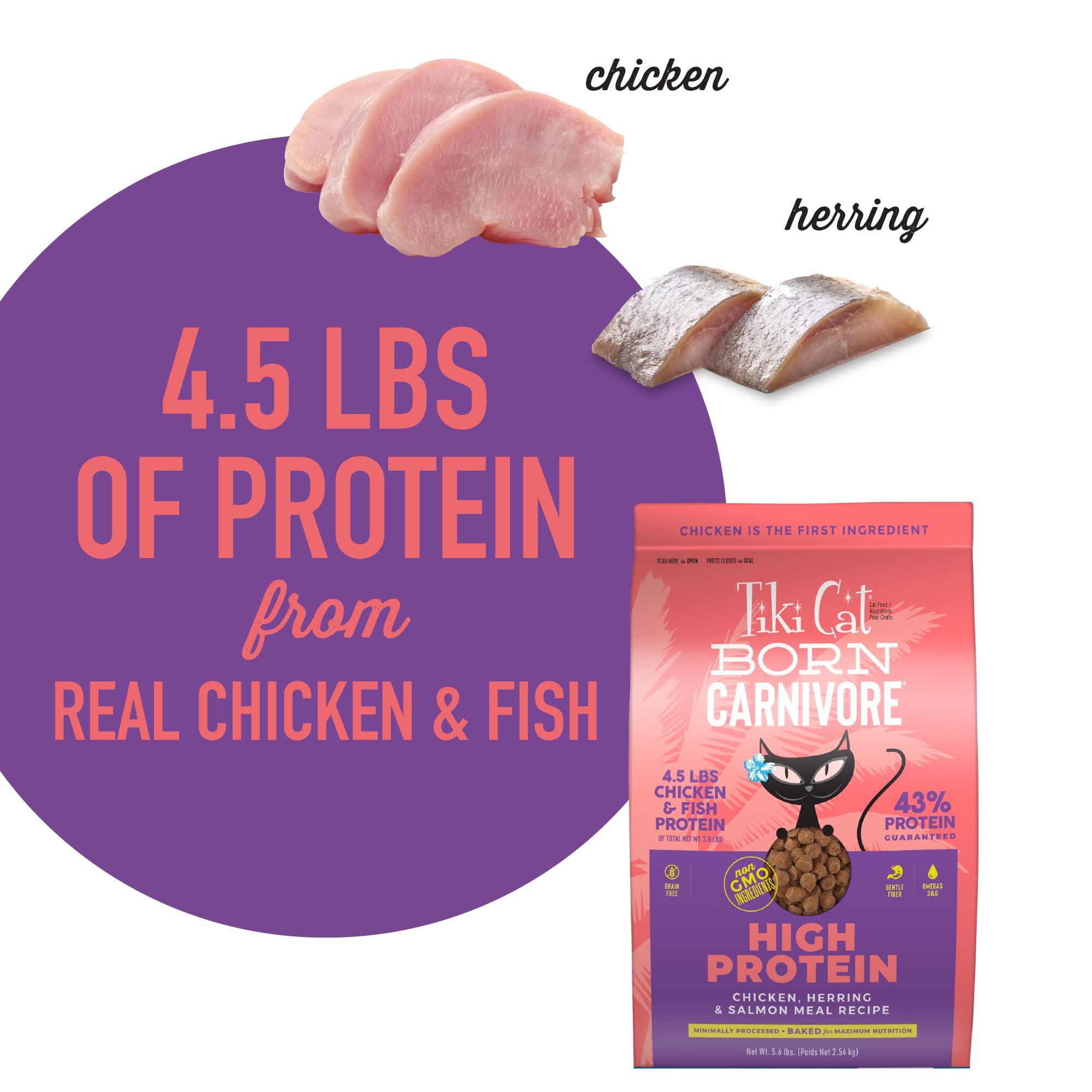 TIKI PETS Tiki Cat High Protein Dry Cat Food, Chicken & Herring, Grain-Free, 5.6 lbs, Model 47022