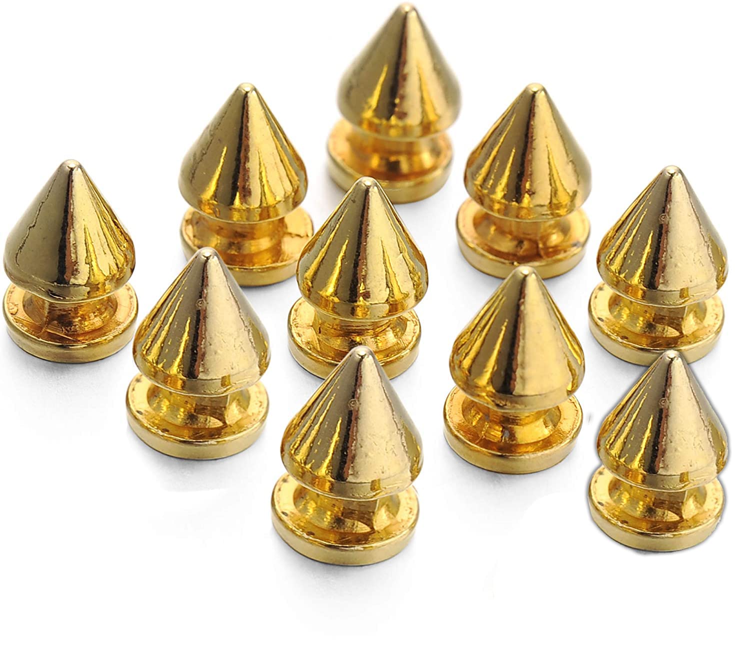 Replacement Metal Spikes For Dowgclub Genuine Leather Spike Dog Collar In Golden Color (Pack Of 10, Gold)