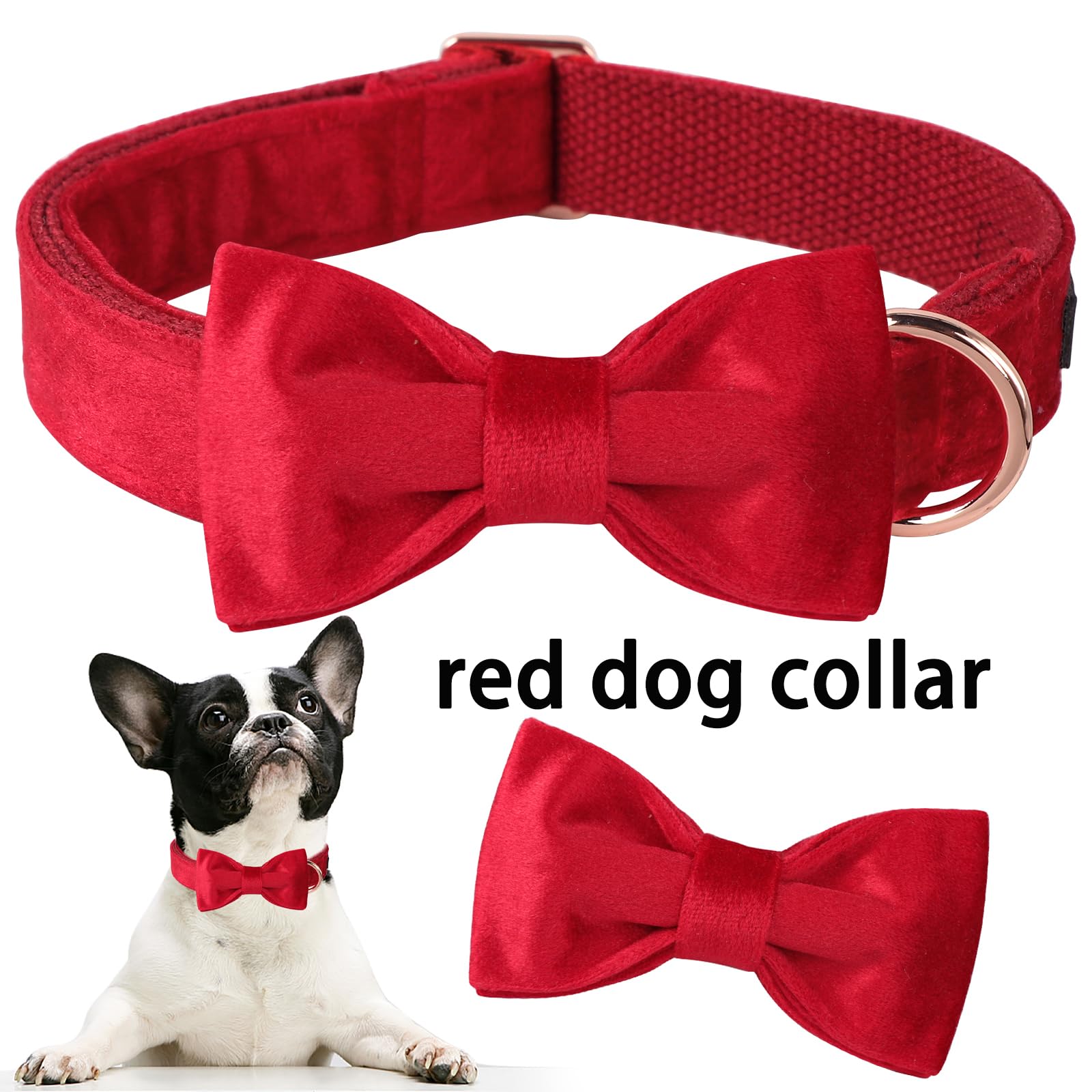 ARING PET Bowtie Dog Collar,Velvet Dog Collars with Removable Bowtie, Christmas Adorable Dog Collar,Medium.