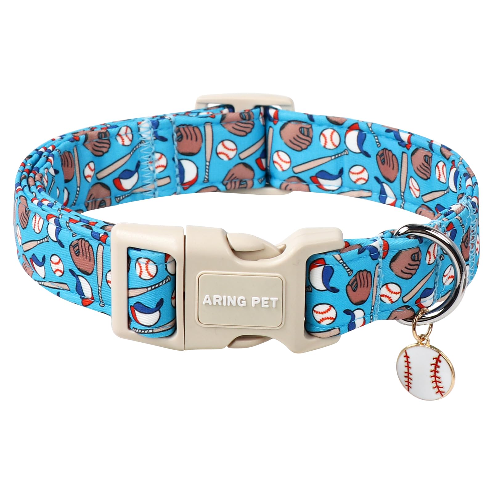 Aring Pet Baseball Dog Collar-Cute Summer Blue Dog Colars, Adjustable Baseball Print Pet Collars Puppy Collar With Quick Release