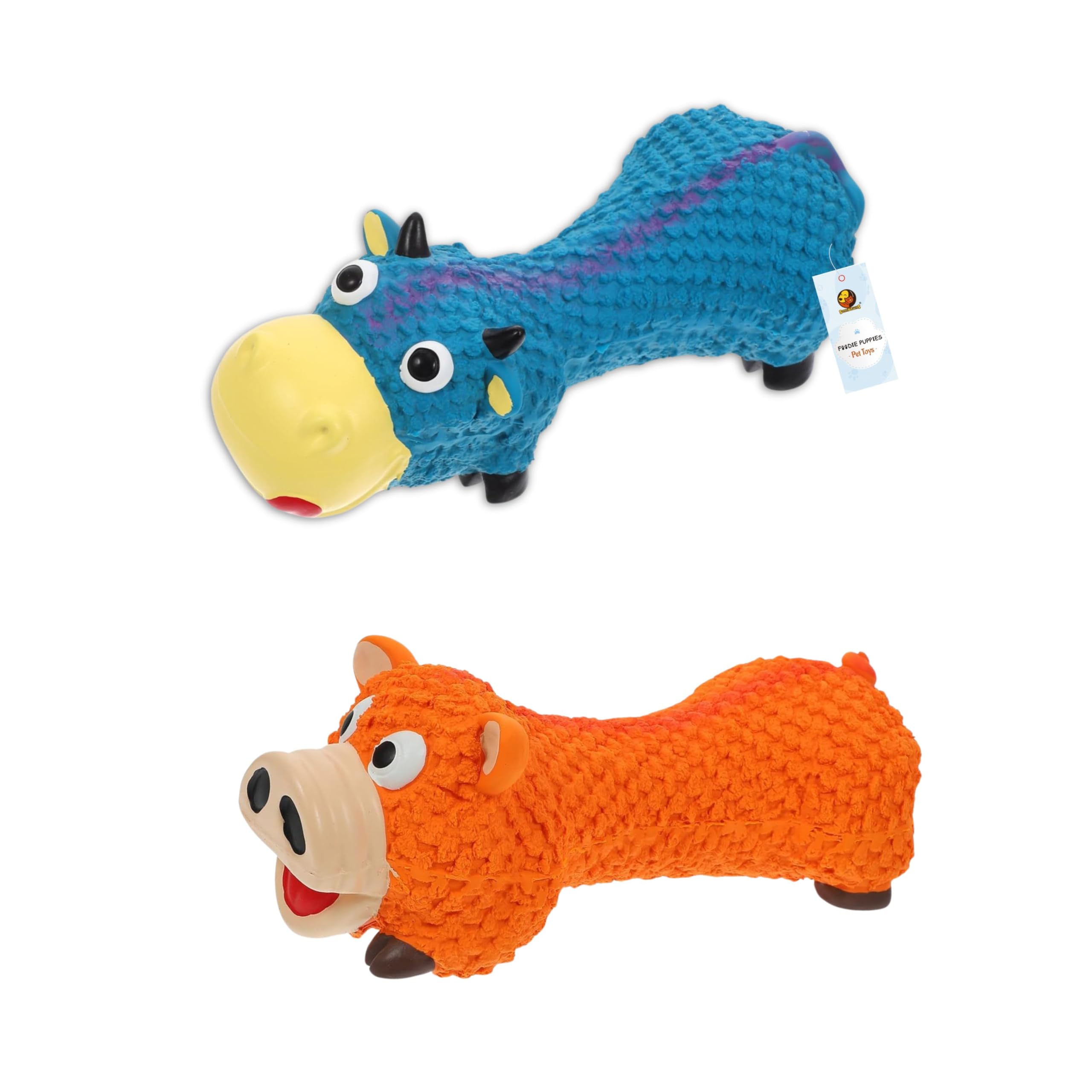 Foodie Puppies 2In1 Combo Of Latex Dog Squeaky Toy (Orange Pig & Blue Cow) For Small To Medium Dogs | Interactive Animal Desig