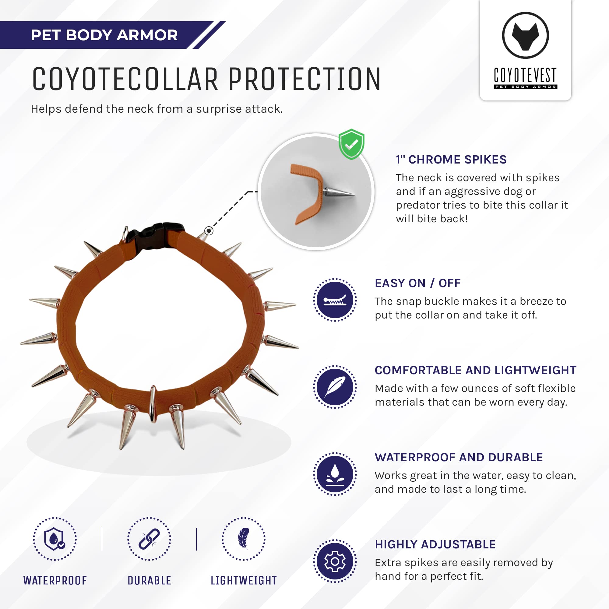 Coyotecollar Spiked Dog Collar - Brown Large Spike Collar For Dogs, Adjustable Spiked Collar, Studded Dog Spike Collar, And Coyo