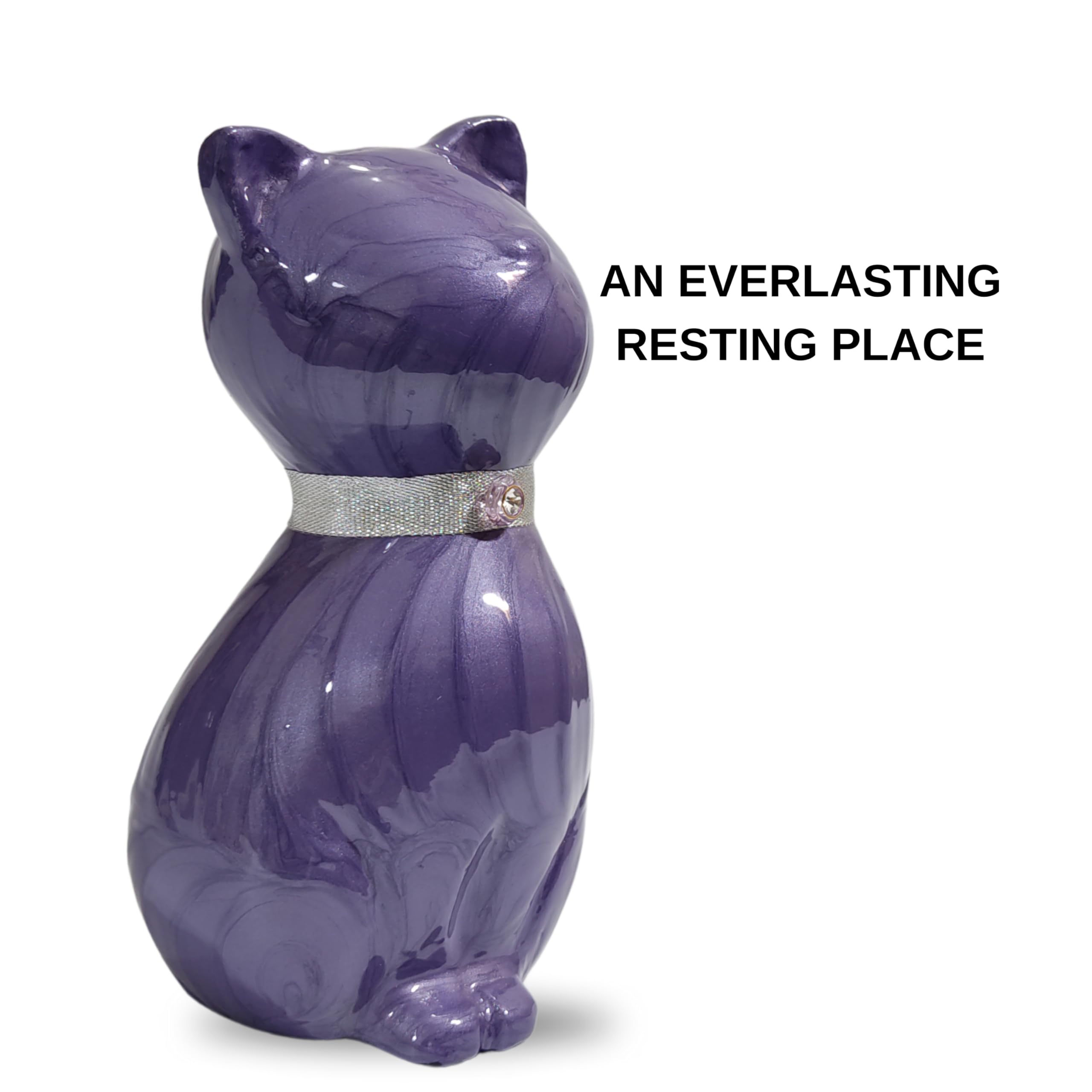 Beautiful Cat Memorial Keepsake - Purple, Black Finish Urn - 42 Cubic Inch Capacity