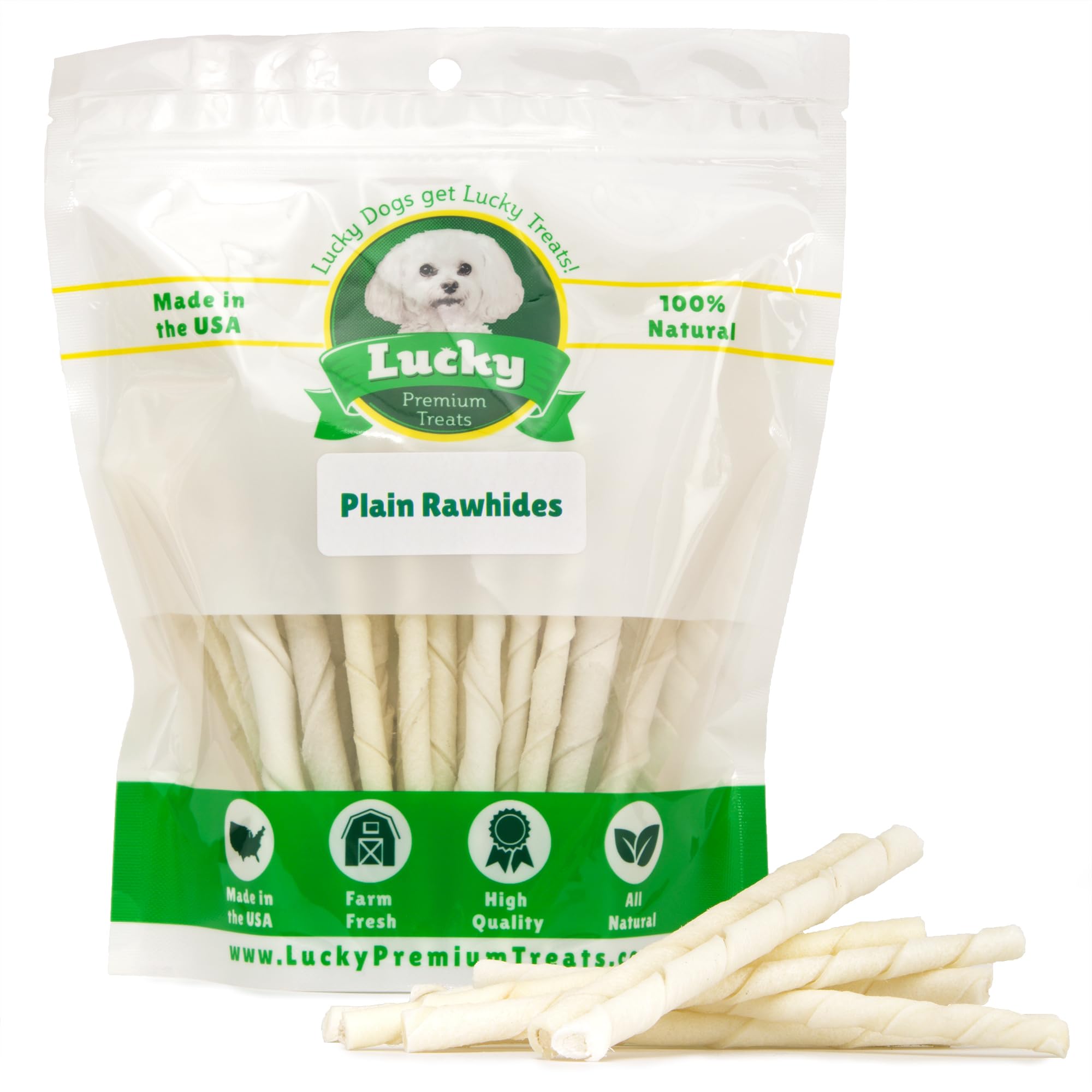 Natural Rawhide Twist Sticks Dog Treats - 60ct. Premium Rawhide Chew Sticks - Long Lasting Chews for Small Dogs and Puppy Treats