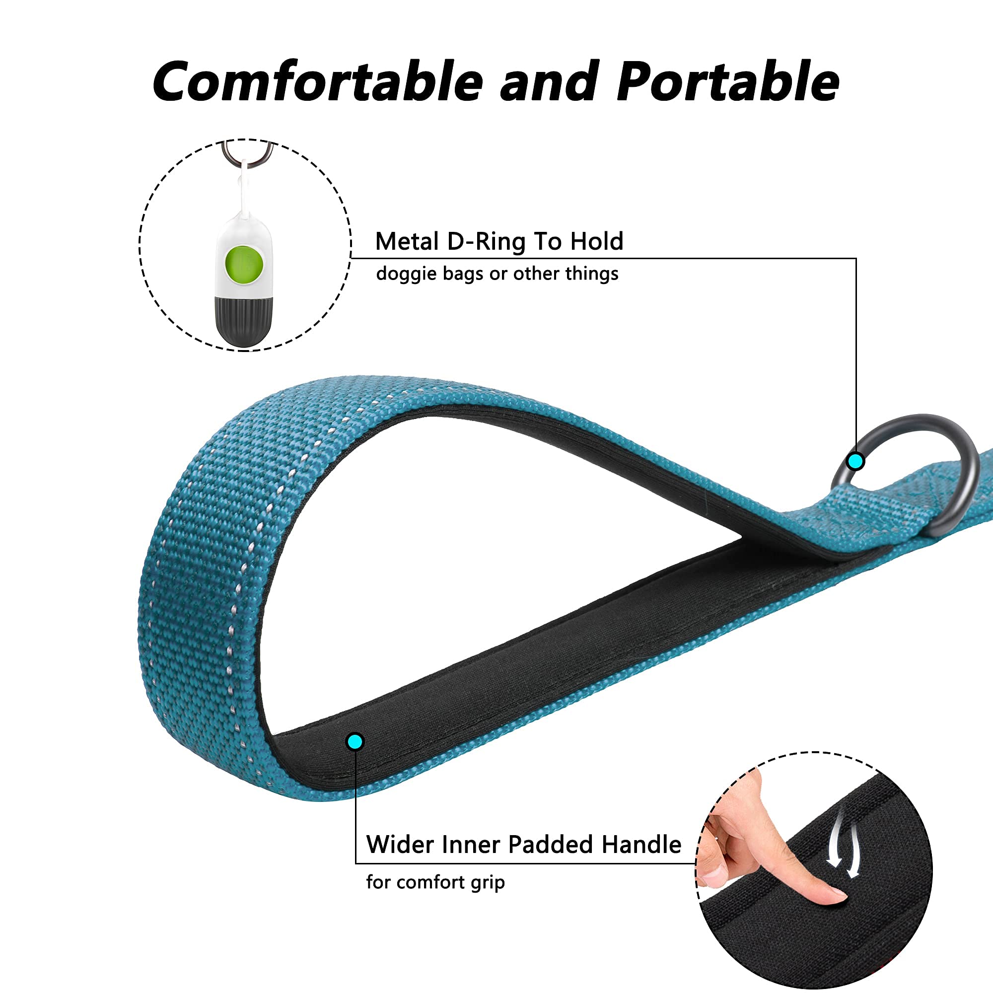 Petifine 6Ft Heavy Duty Dog Leash With Soft Padded Double Handle, Durable Strong Clasp Dog Leashes, Reflective Nylon Walking Lea