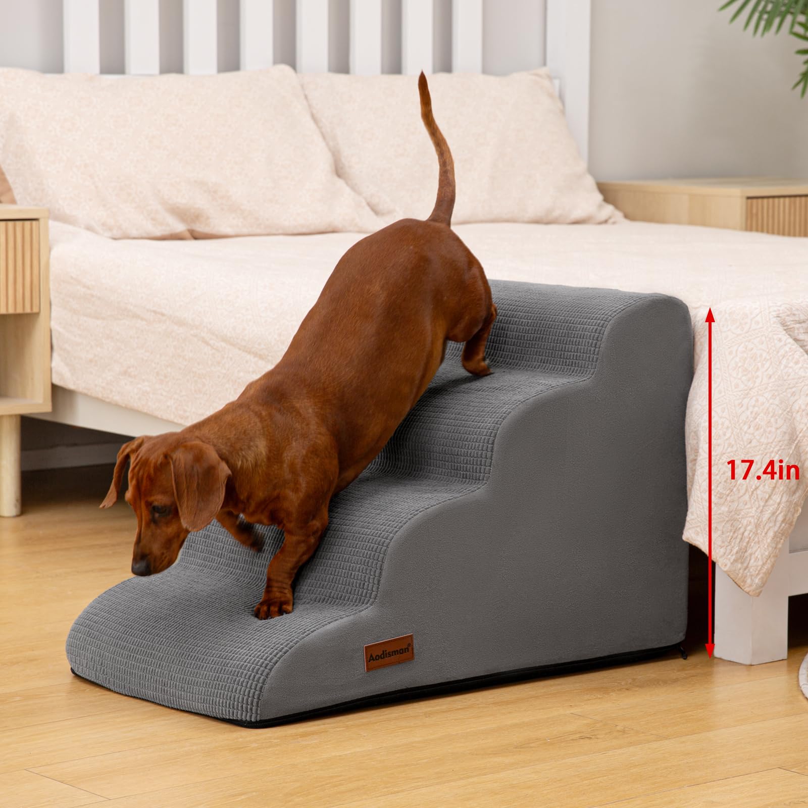 Aodisman Dog Steps for Bed, 4-Step Dog Stairs Ramp for Small Dogs and Cats, Indoor Non-Slip Pet Stairs Suitable for Older, Short