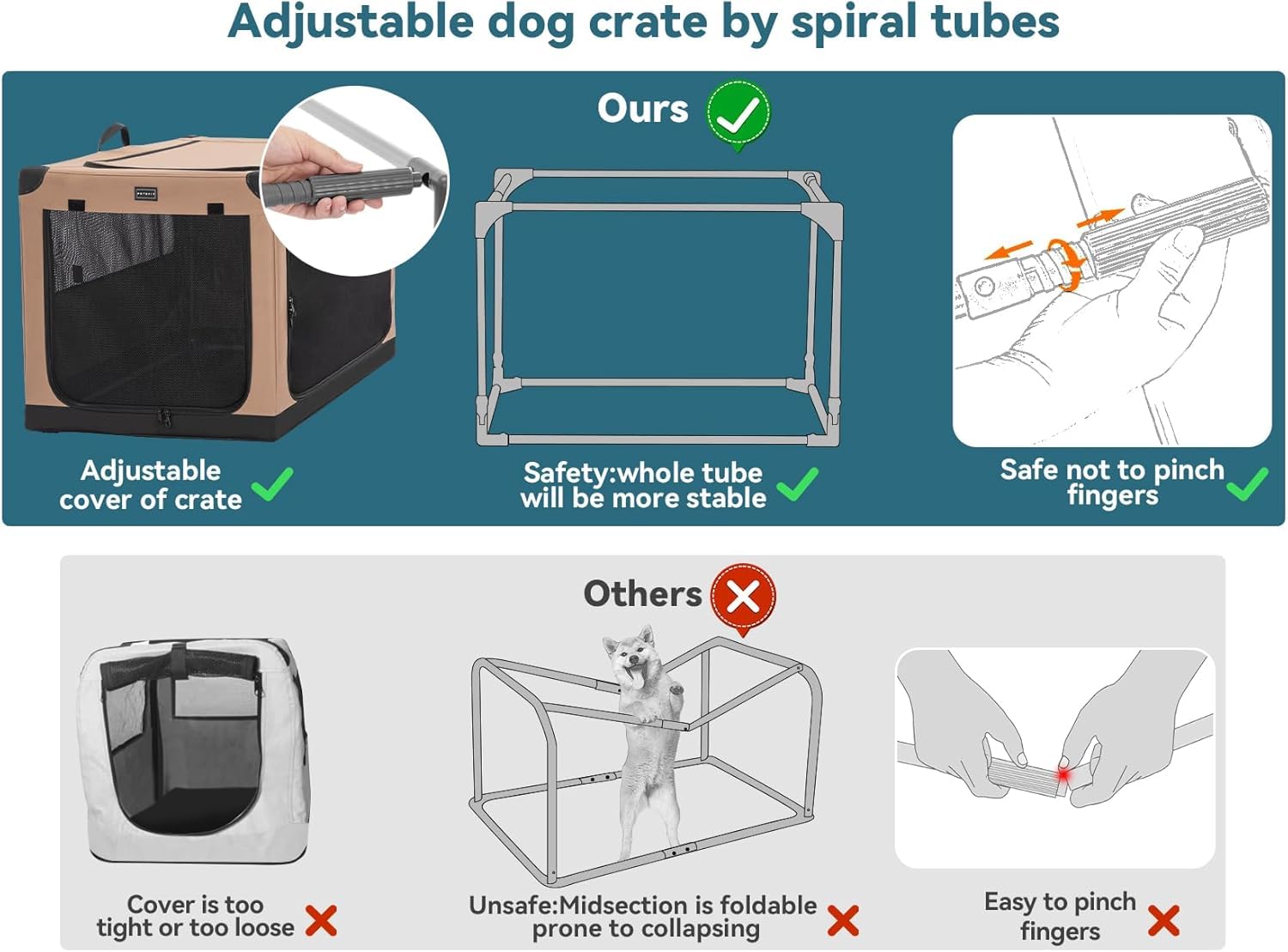 Petsfit Portable Dog Crate, Soft Sided Dog Crate - 26 Inch Lightweight, Easy Setup, Sturdy Dog Travel Crate, Adjustable Framewor