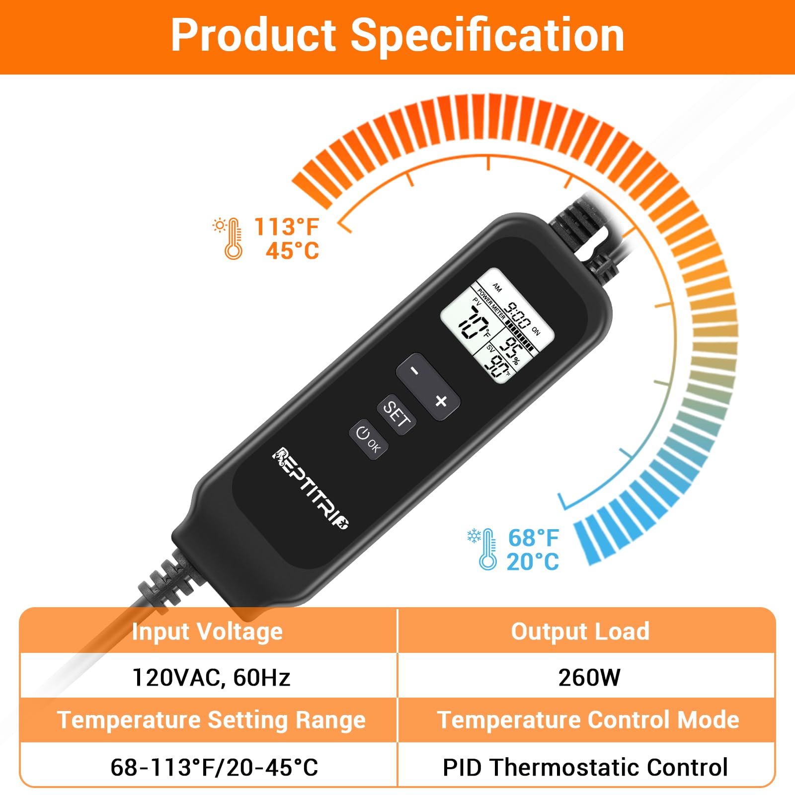 Reptile Dimming Thermostat, Adjustable Day And Night Temperature, Thermostat For Reptile Heat Lamp Heat Pad, Pid Temperature Con