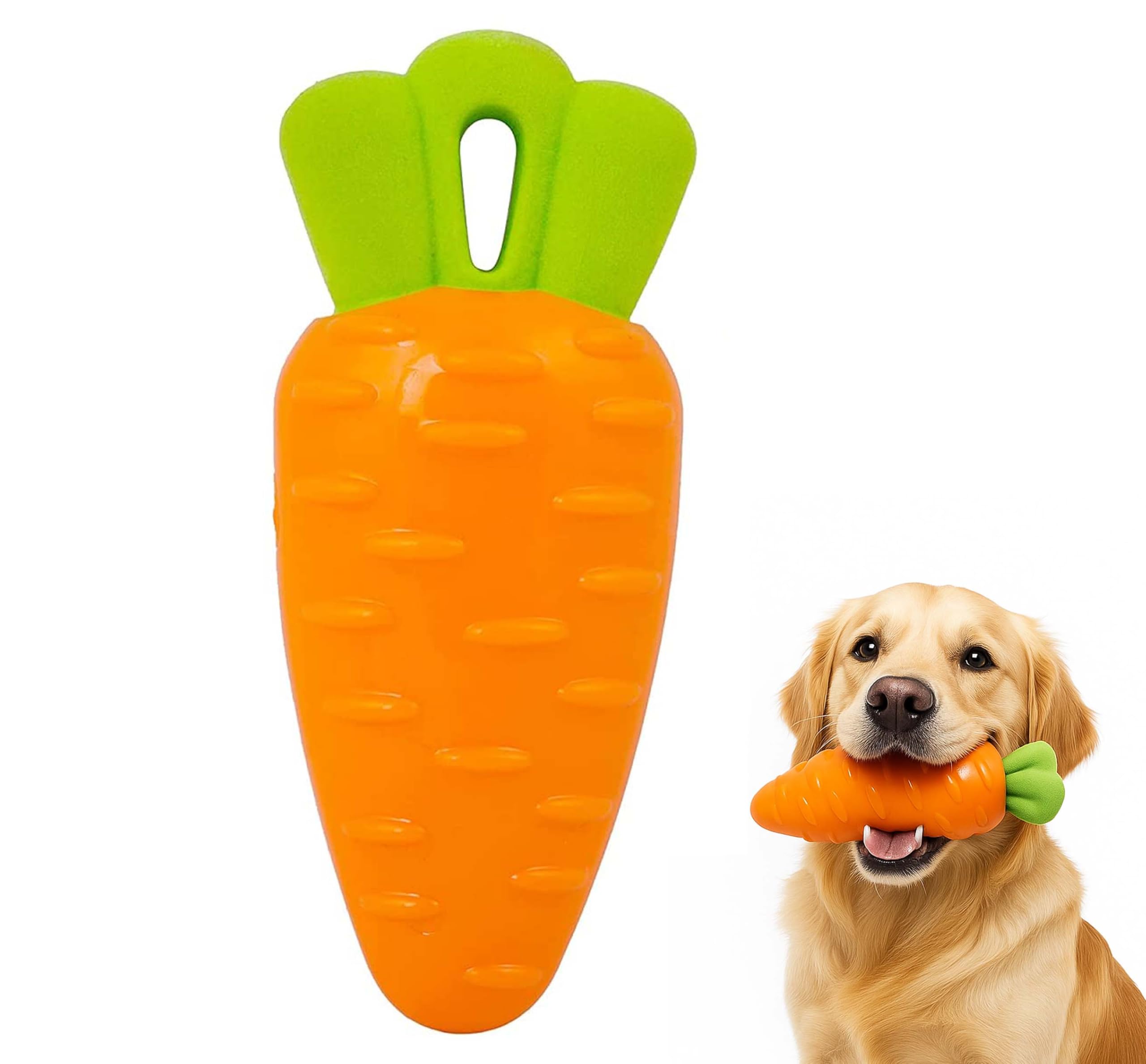RvPaws Veggie Series Carrot Squeaky Chew Toys for Dogs & Puppies| Medium & Large Breeds (Orange)