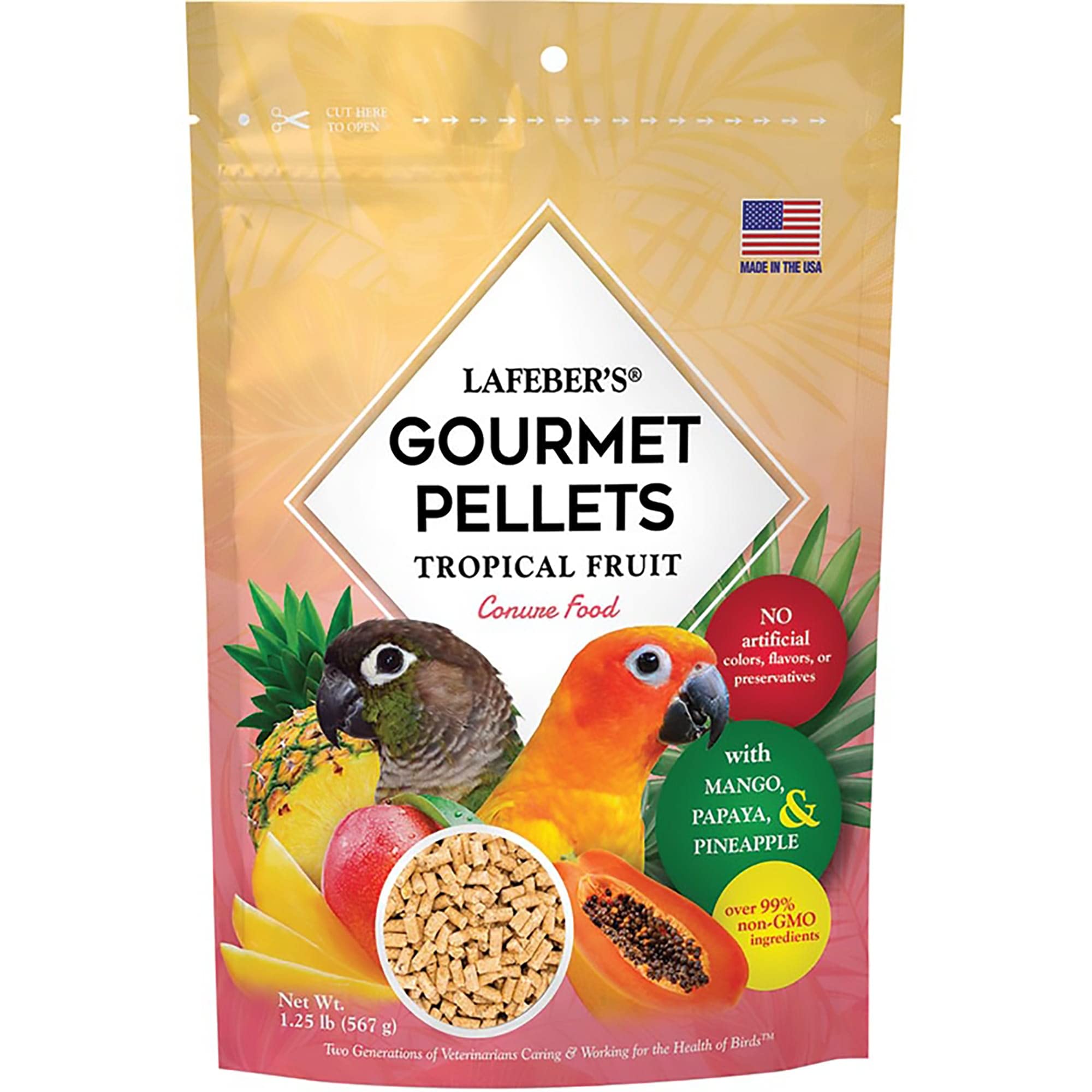 LAFEBERS Tropical Fruit Gourmet Pellets Pet Bird Food, No Added Sugar, Made with Non-GMO and Human-Grade Ingredients, for Conur