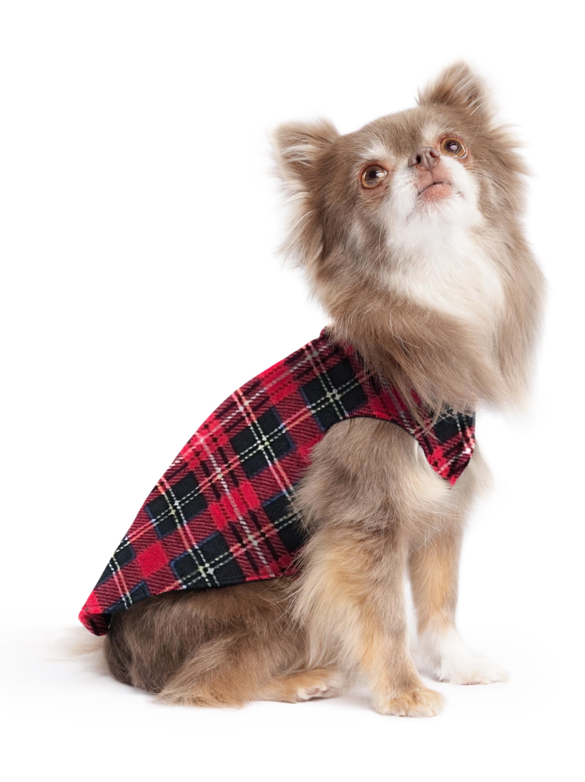 Gold Paw Stretch Fleece Dog Coat, Stretchy Pet Sweater, Machine Washable Pullover For Winter And Fall, Red Classic Plaid, 6