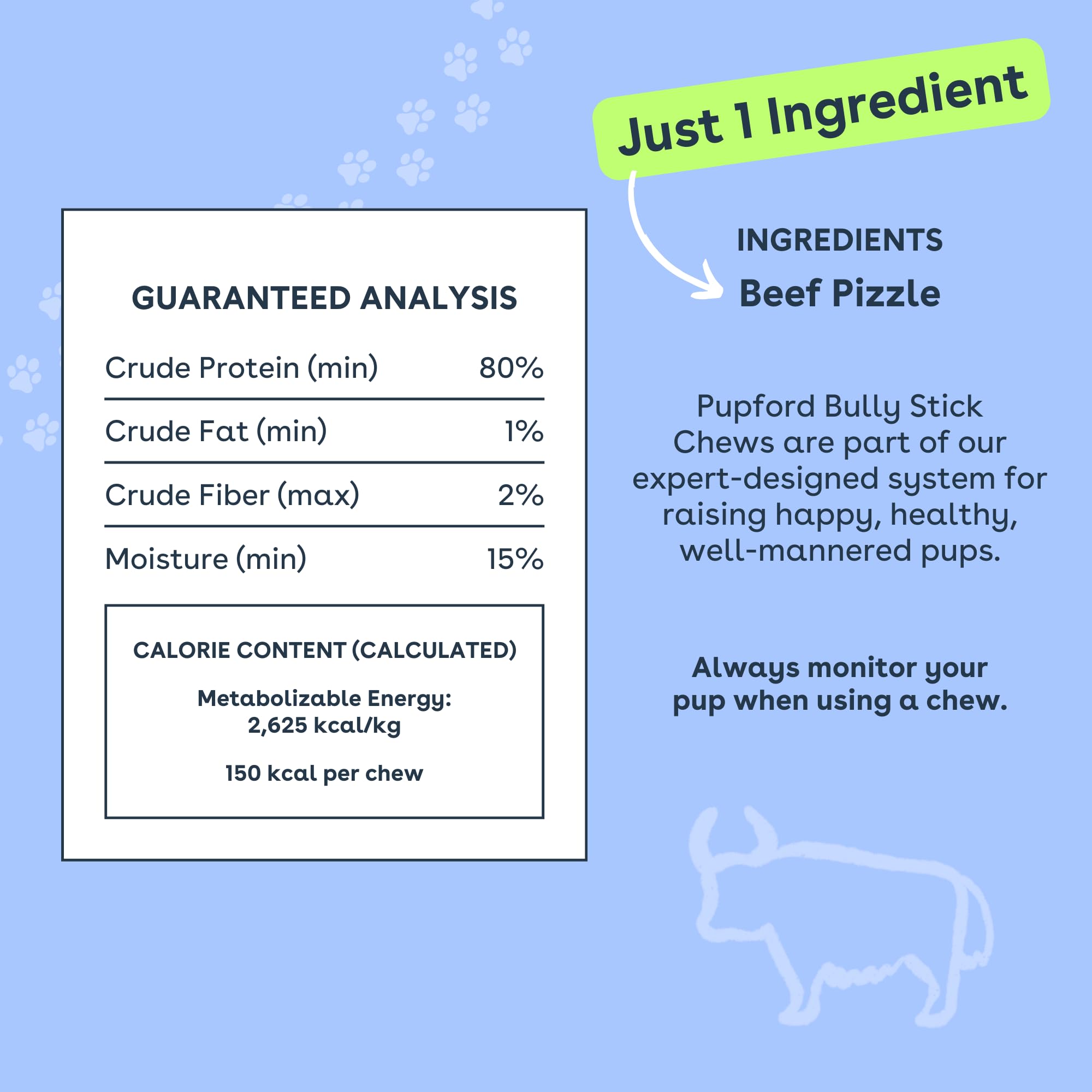 Pupford Thick Bully Sticks for Dogs & Puppies, Smoked for Improved Smell, Natural, Long-Lasting, Single Ingredient Chews for Sma