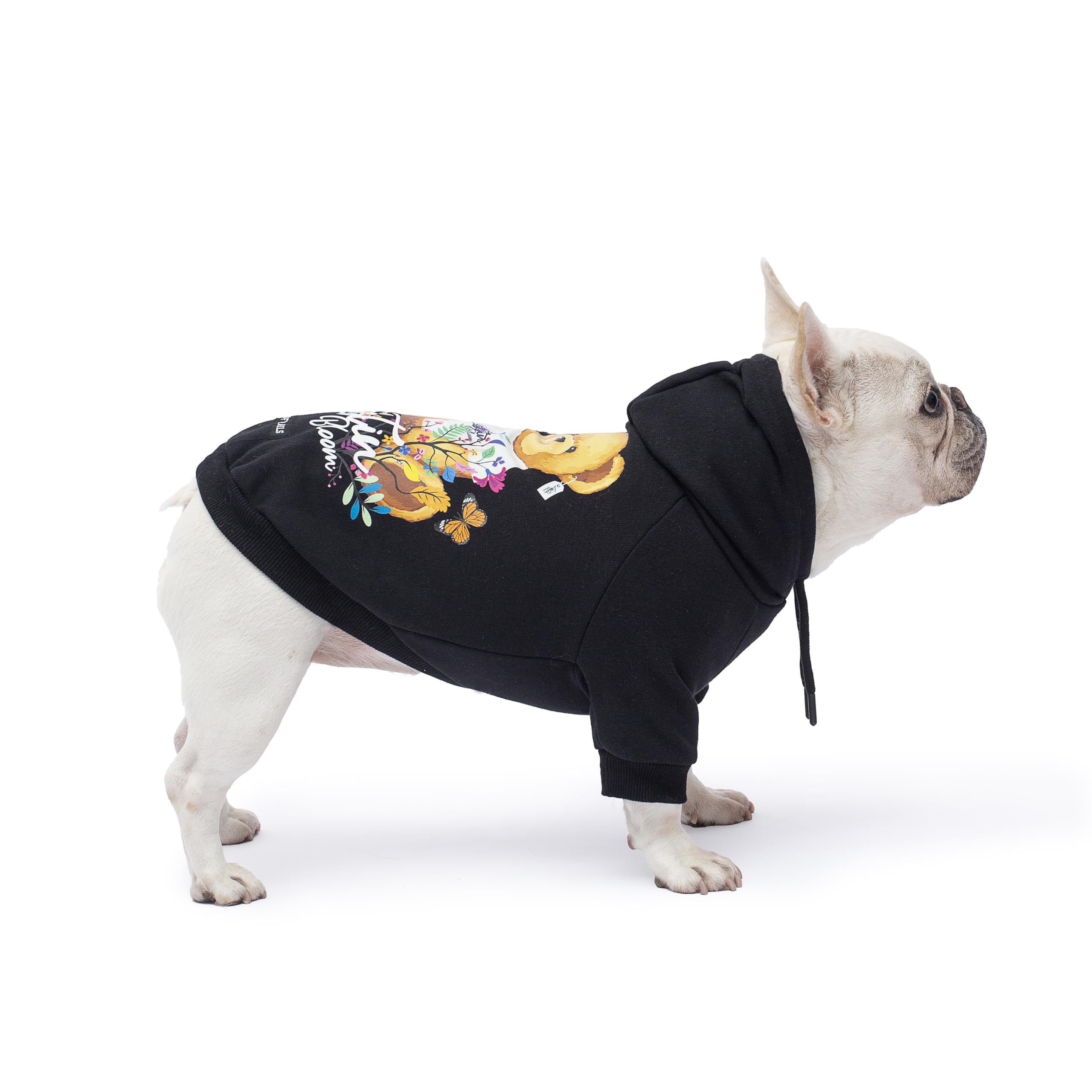 Blooming Teddy Dog Hoodie Dog Clothes Extra Warm Fleece Lining Stretchy Fit For Small Dogs (Black, Medium)