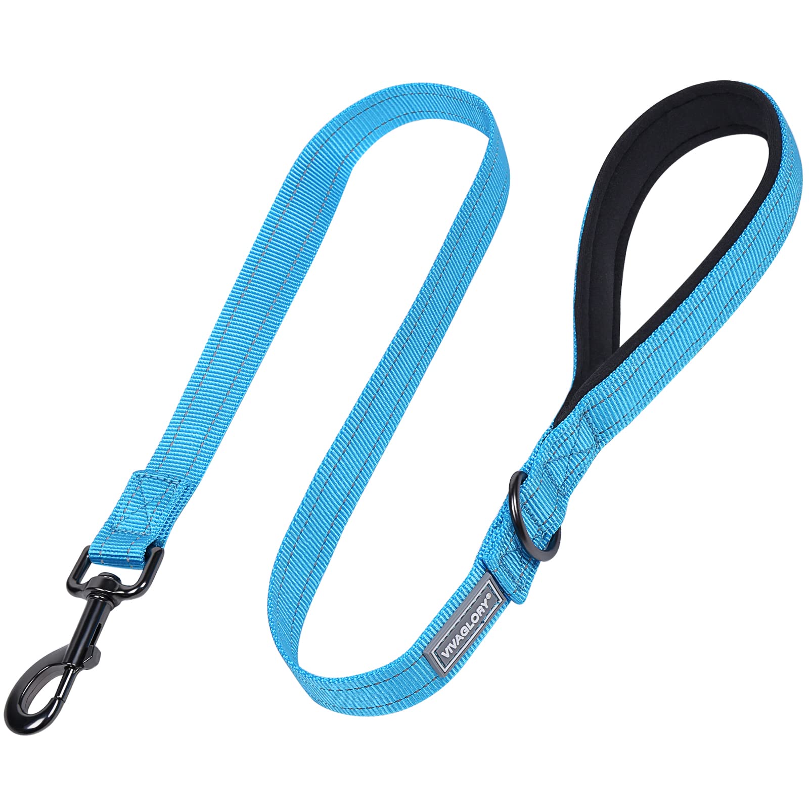 Vivaglory Padded Handle Dog Leash, 4ft Reflective Nylon for Medium to Large Dogs, Lake Blue, Heavy Duty, Ideal for Training and Walking