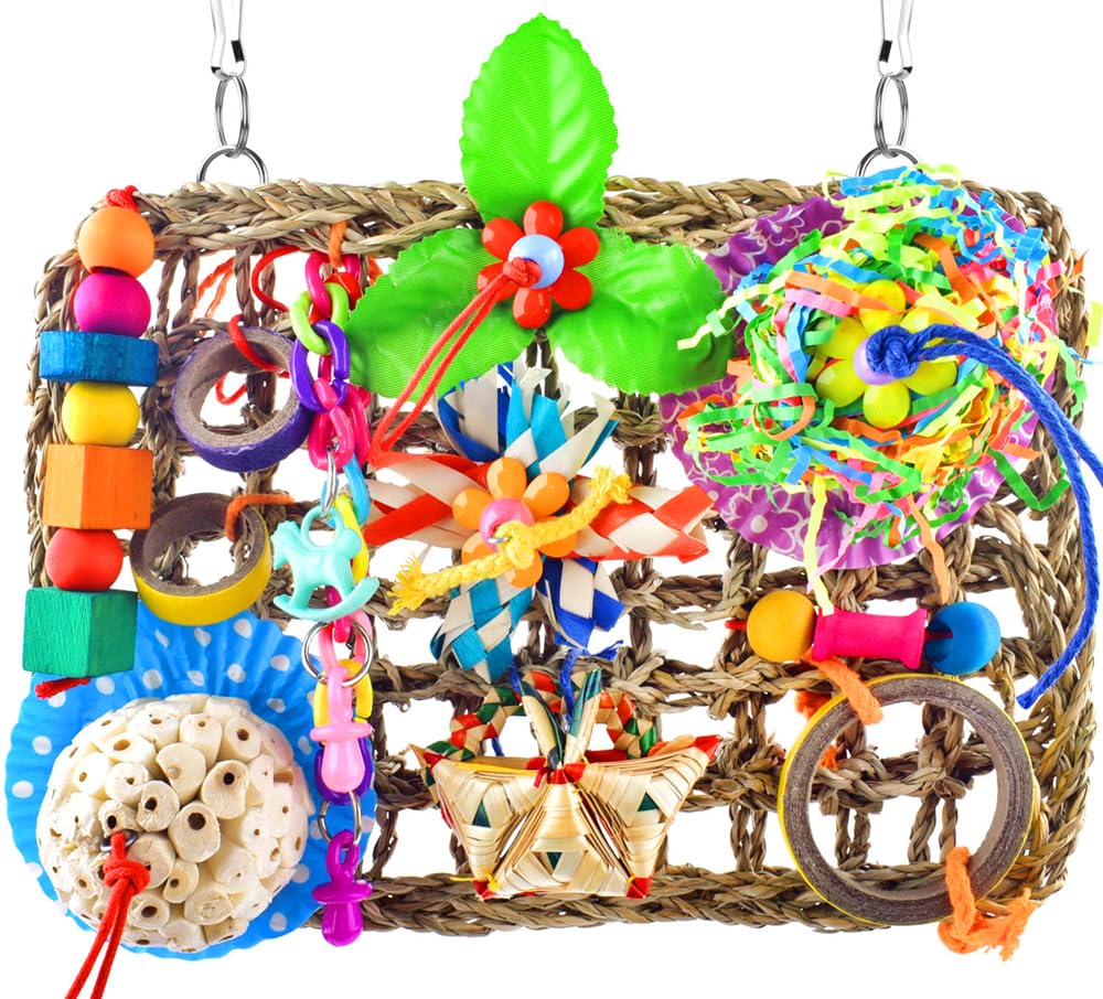 KATUMO Bird Toys, Small Parrot Foraging Toys Parakeet Climbing Mat with Toys Bird Chew Toys for Conure, Cockatiel, Lovebird, Par