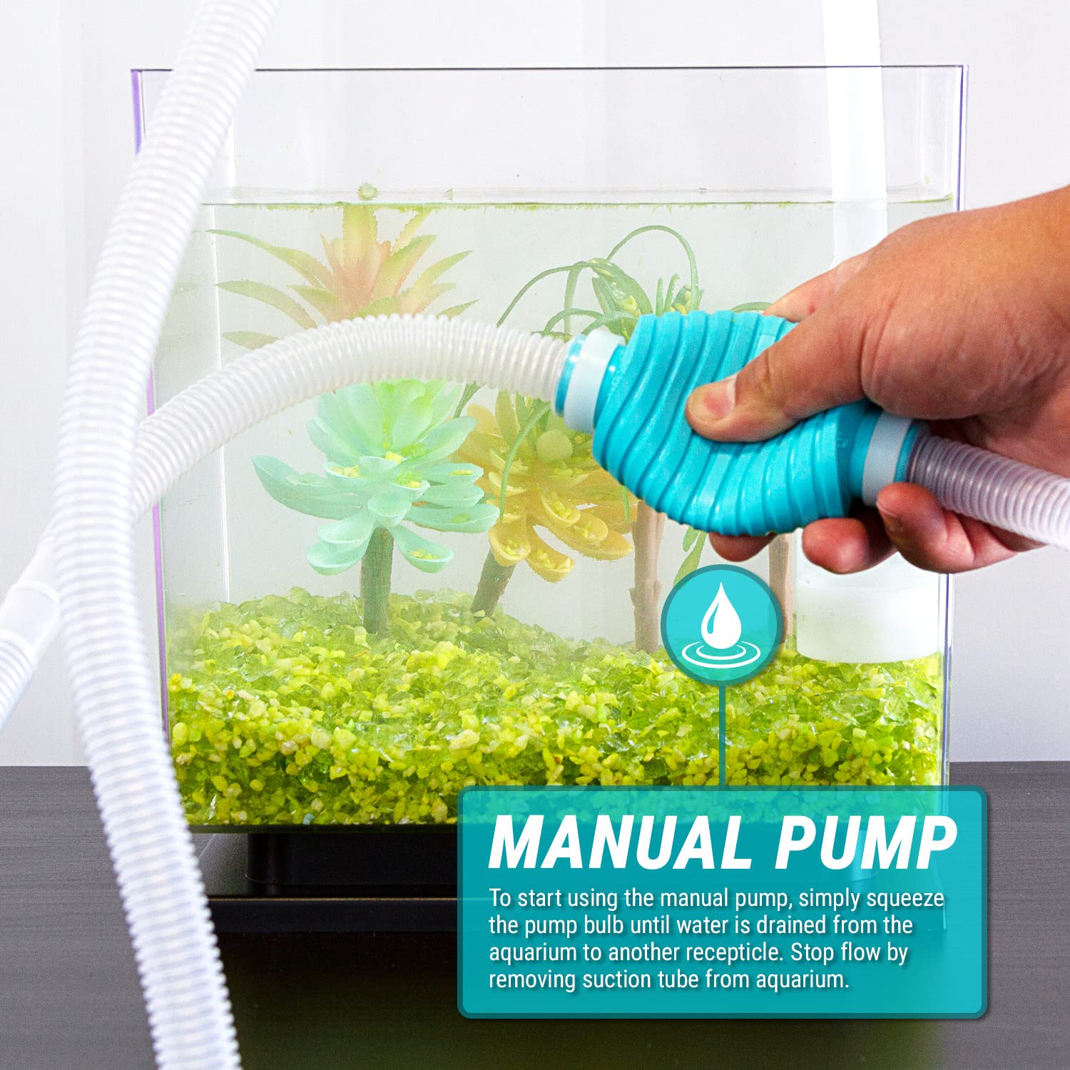 TERAPUMP BPA-Free XL Gravel Cleaner 120'' Aquarium Water Changer with Clips, Suction Cup, Flow Managing Clip, Quick & Easy Assem