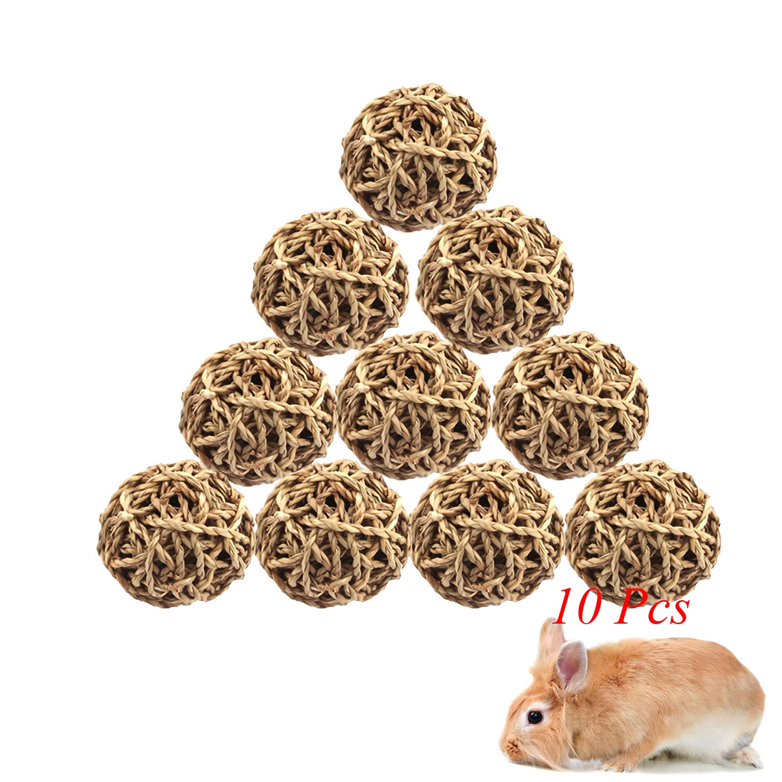 10Pcs Small Animal Ball Toy, Rabbit Activity Toy, 2.8In Large Guinea Pig Chew Toys Grass Ball For Hamsters Gerbils Bunny Rabbits Guinea Pigs