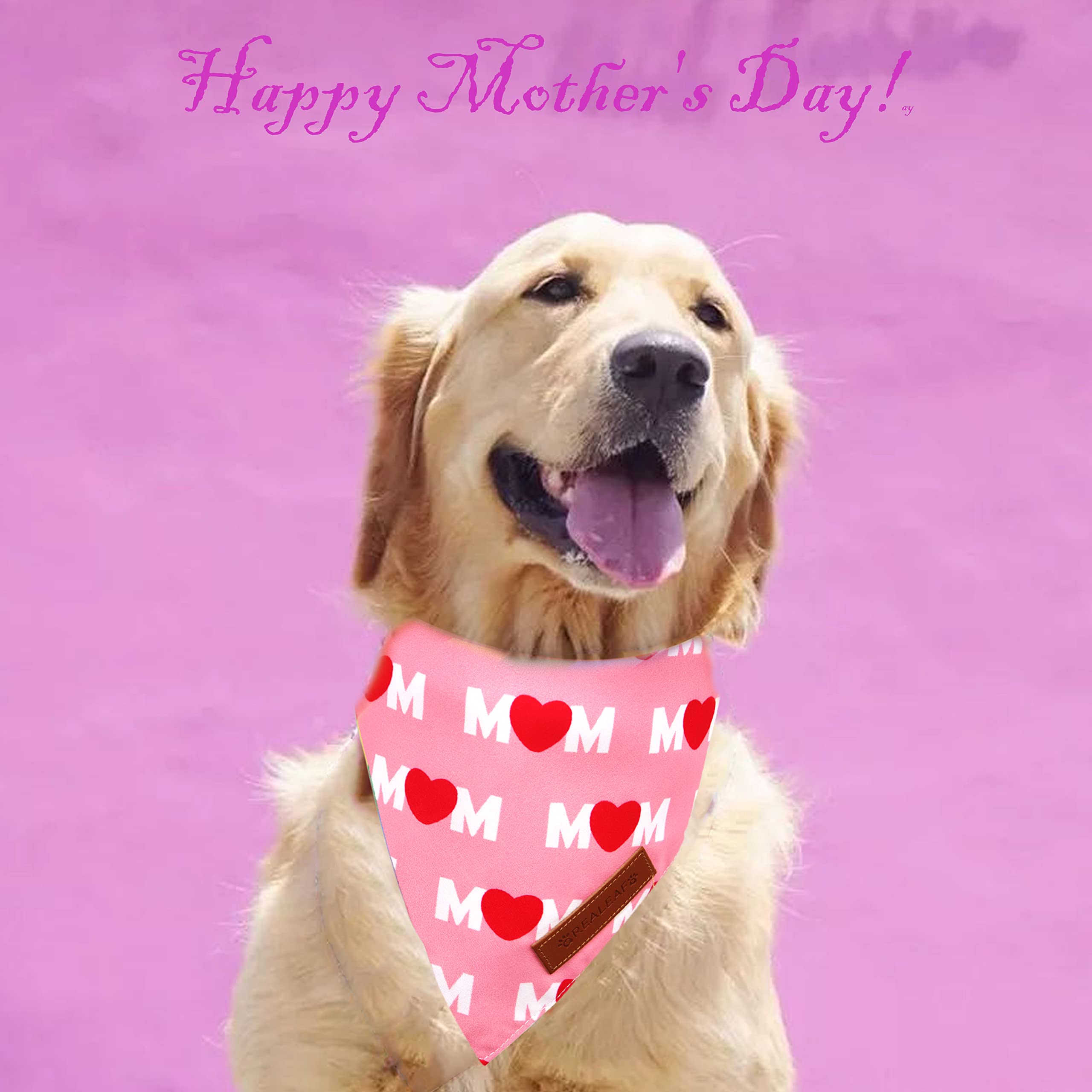 Realeaf Mothers Day Dog Bandanas 2 Pack, Reversible I Love My Mom Pet Scarf For Boy And Girl, Premium Durable Fabric, Valentines Day Bandana For Small Medium Large And Extra Large Dogs (Small)