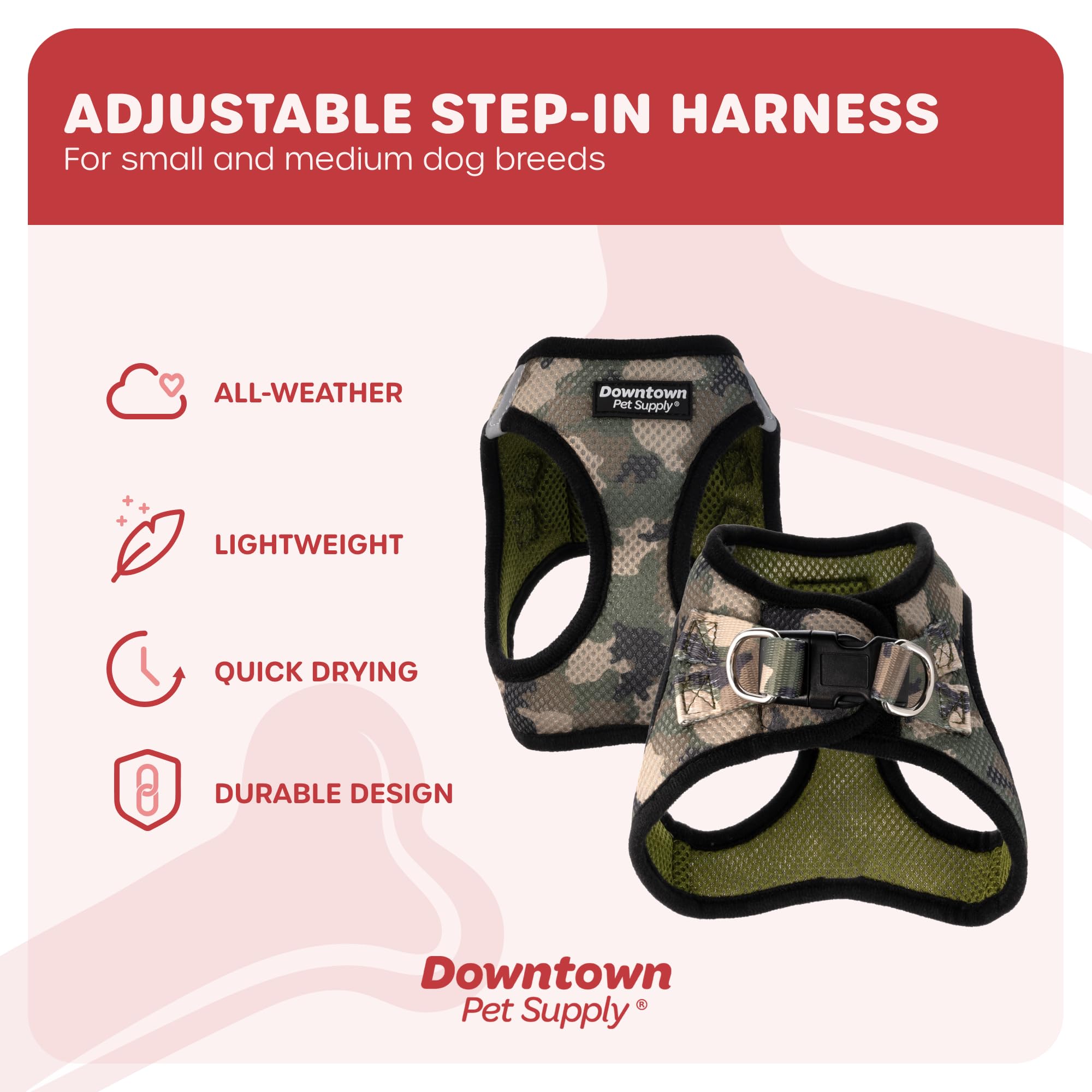 Downtown Pet Supply Step In Dog Harness For Small Dogs No Pull, Large, Camo Green - Adjustable Harness With Padded Mesh Fabric A
