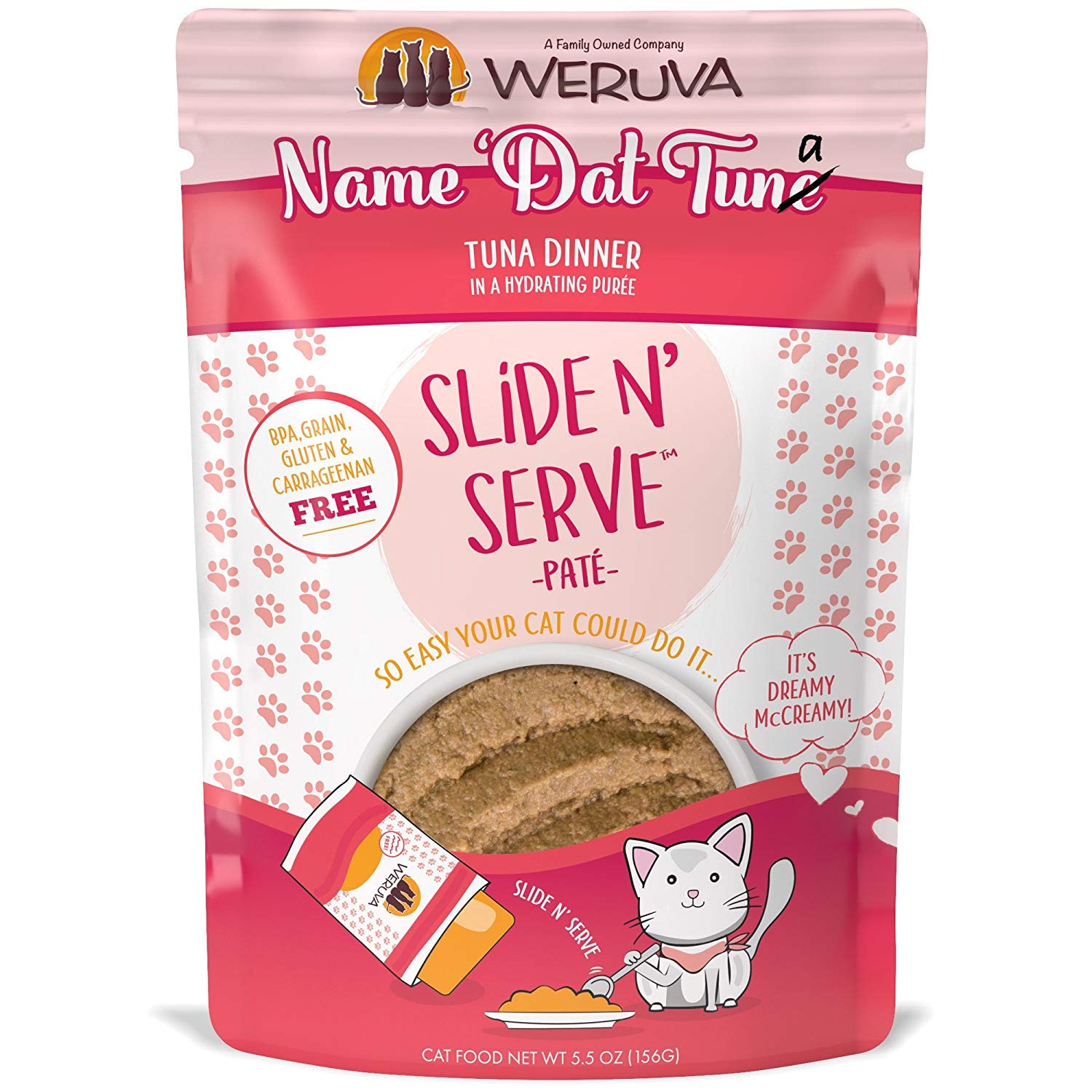 Weruva Wet Cat Food, Name Dat Tuna with Tuna Pate, 5.5oz Slide N Serve Pouch, Pack of 12