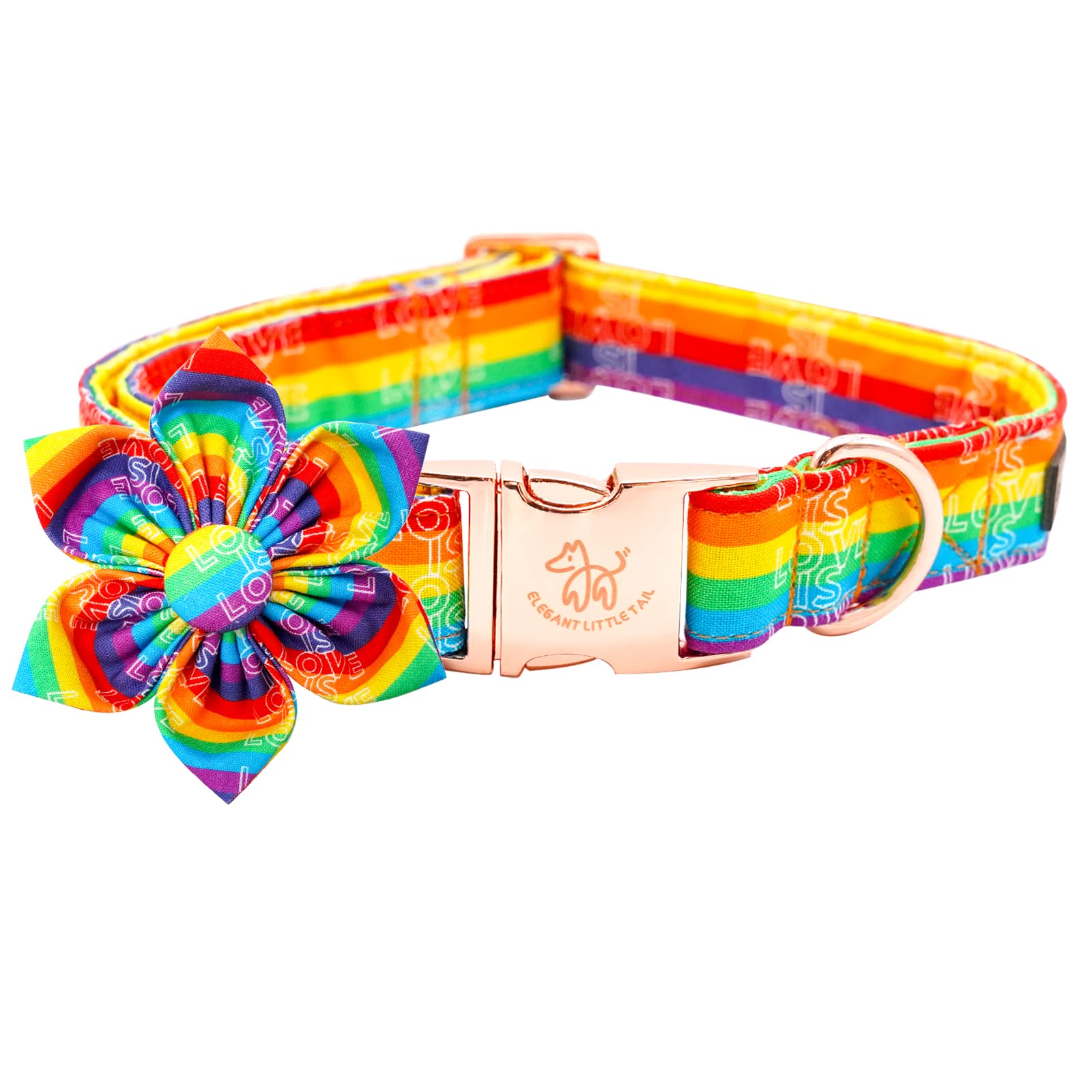 Elegant little tail Dog Collar, Rainbow Flag Dog Collar Flower LGBT Flower Dog Collars Holiday Pet Gift Adjustable Soft Puppy Co