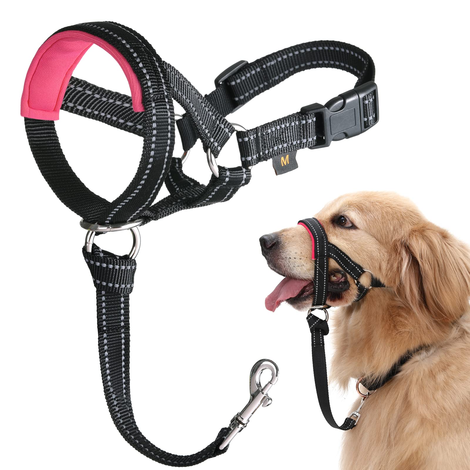 Barkless Dog Head Collar, No Pull Head Halter With Soft Padding, Reflective Soft Padded Snout Harness For Large Dogs, Labrador, 