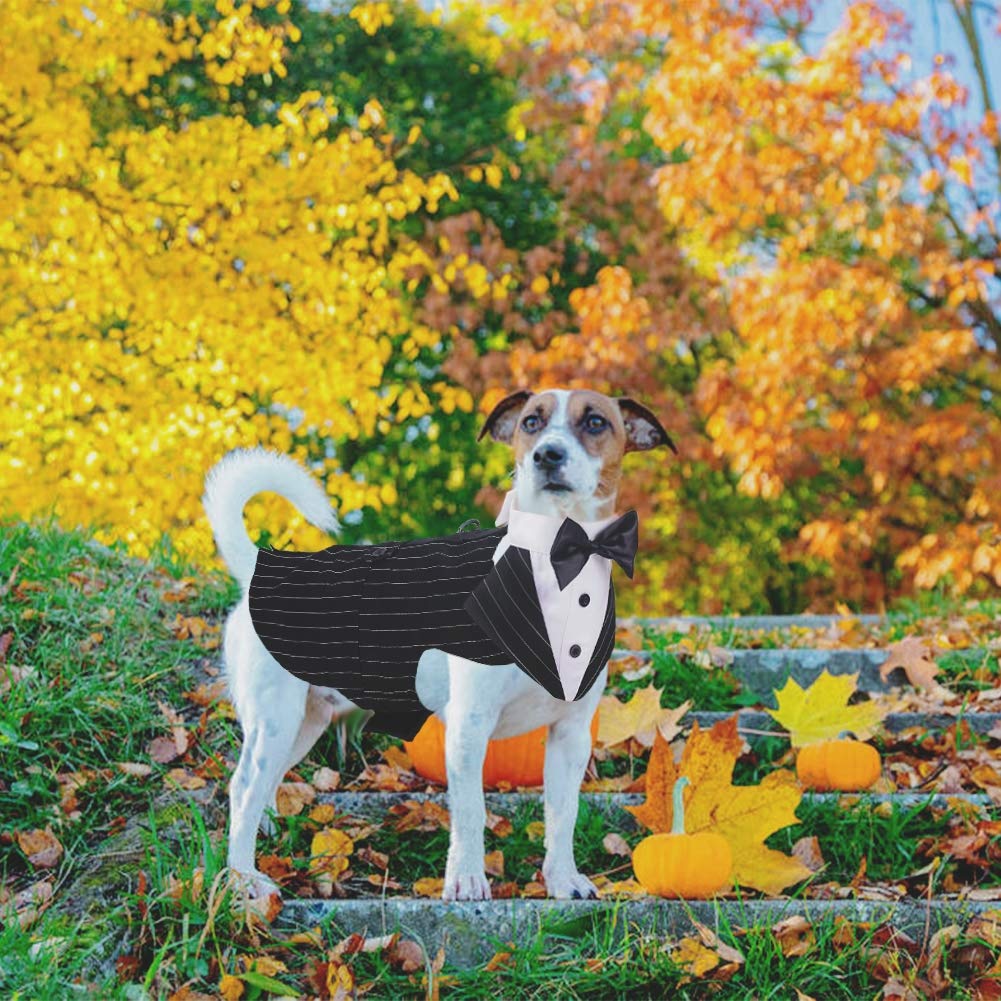 Qbleev Dog Tuxedo For Large Dogs, Dog Suit And Bandana Set, Dog Wedding Outfit With Bow Tie, Formal Dog Tux Dog Costume Halloween Dog Christmas Outfit For Birthday Party Cosplay, Stripe L