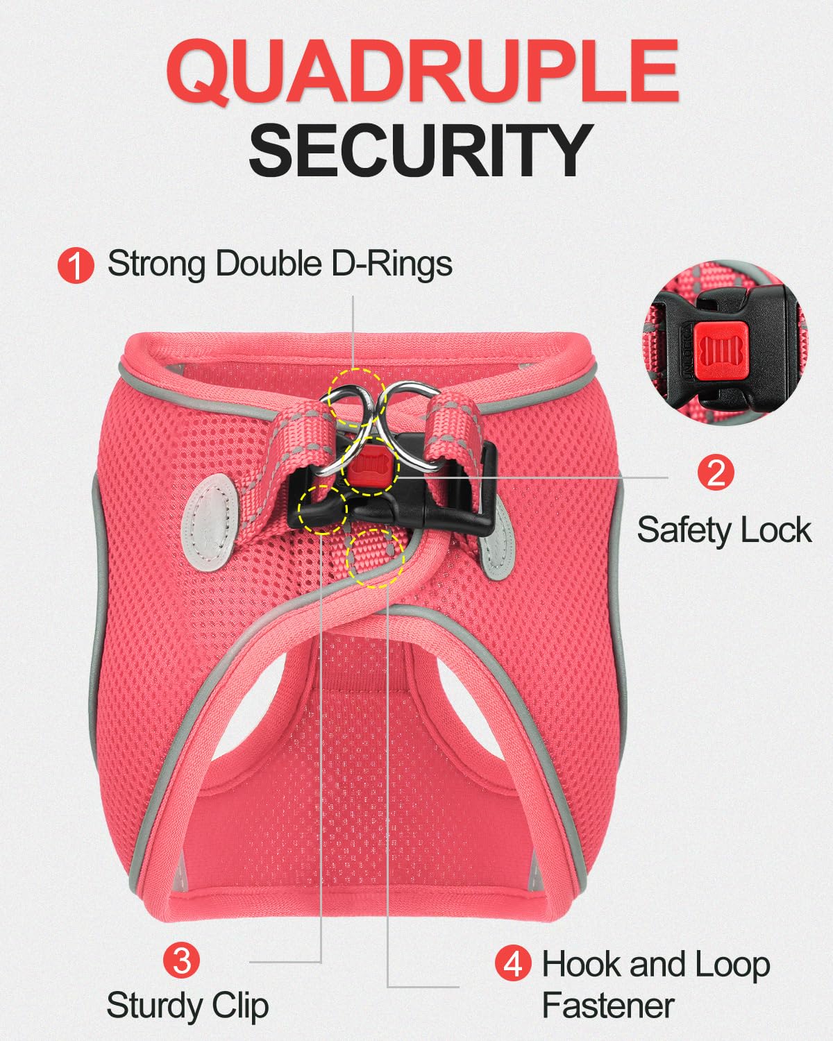 Joytale Small Dog Harness, Breathable Mesh Step-In Vest, Reflective Soft Padded Harnesses Small Sized Dog For Walking, Pink, S