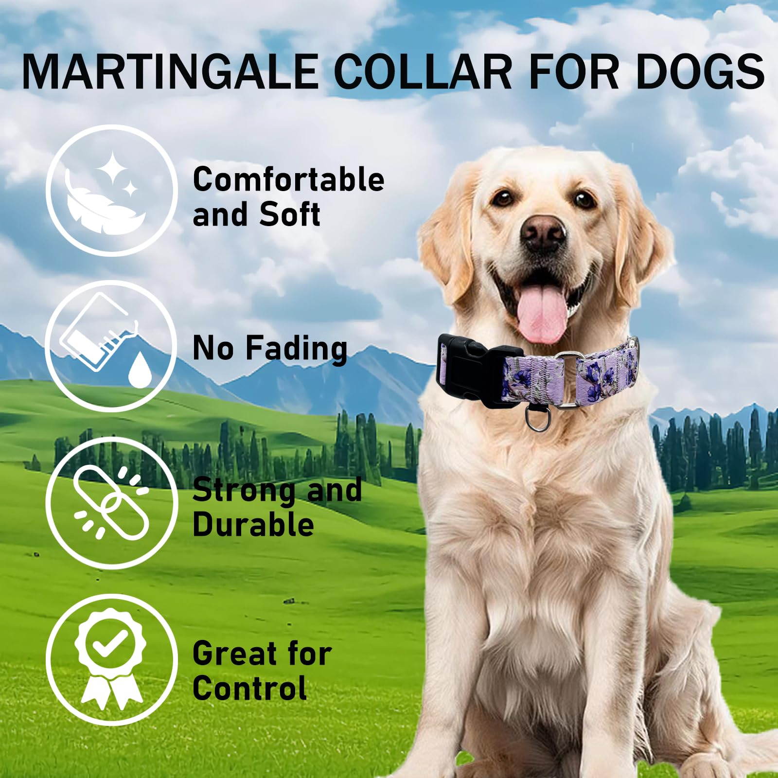 Fidohug Purple Martingale Dog Collars For Medium Dogs With Buckle Floral Pattern Nylon Dog Collar (Purple Lily, Medium)