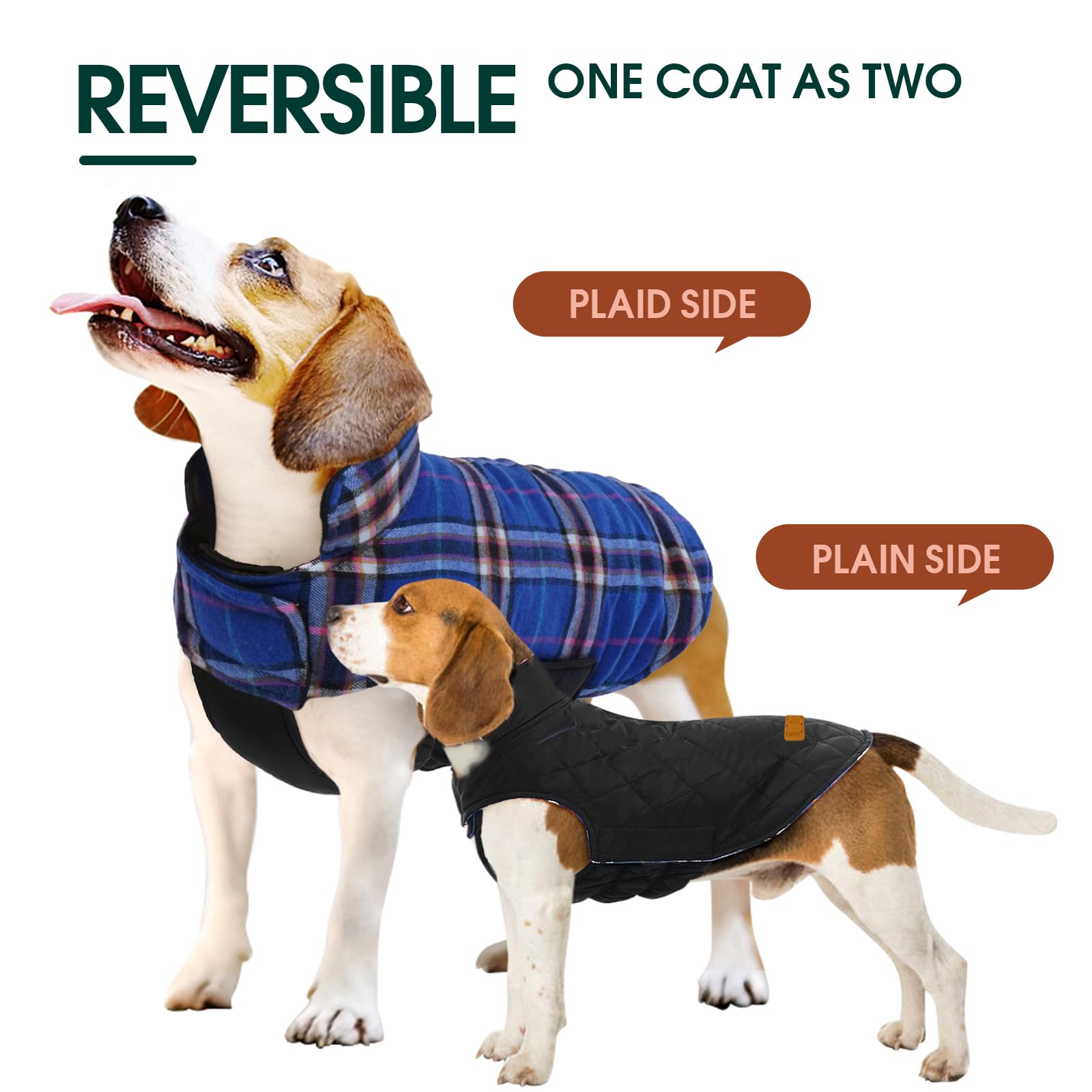 Kuoser Waterproof Dog Coat, Reversible Dog Jacket For Small Dogs, Adjustable Durable Doggie Winter Coat Warm Cozy Puppy Cold Wea