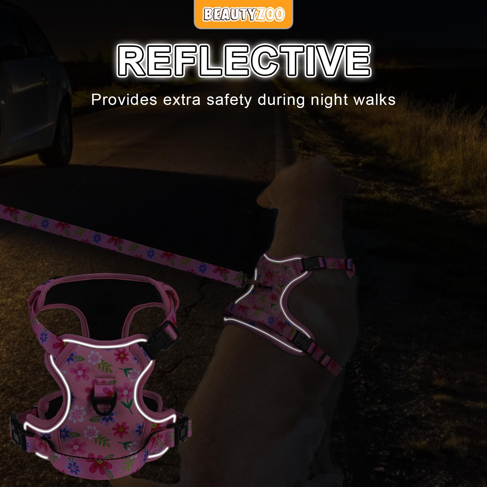 Beautyzoo No Pull Dog Harness Large, Adjustable Dog Harness And Leash Set -Easy Wearing With 3 Buckles/Control Handle,No Choke S