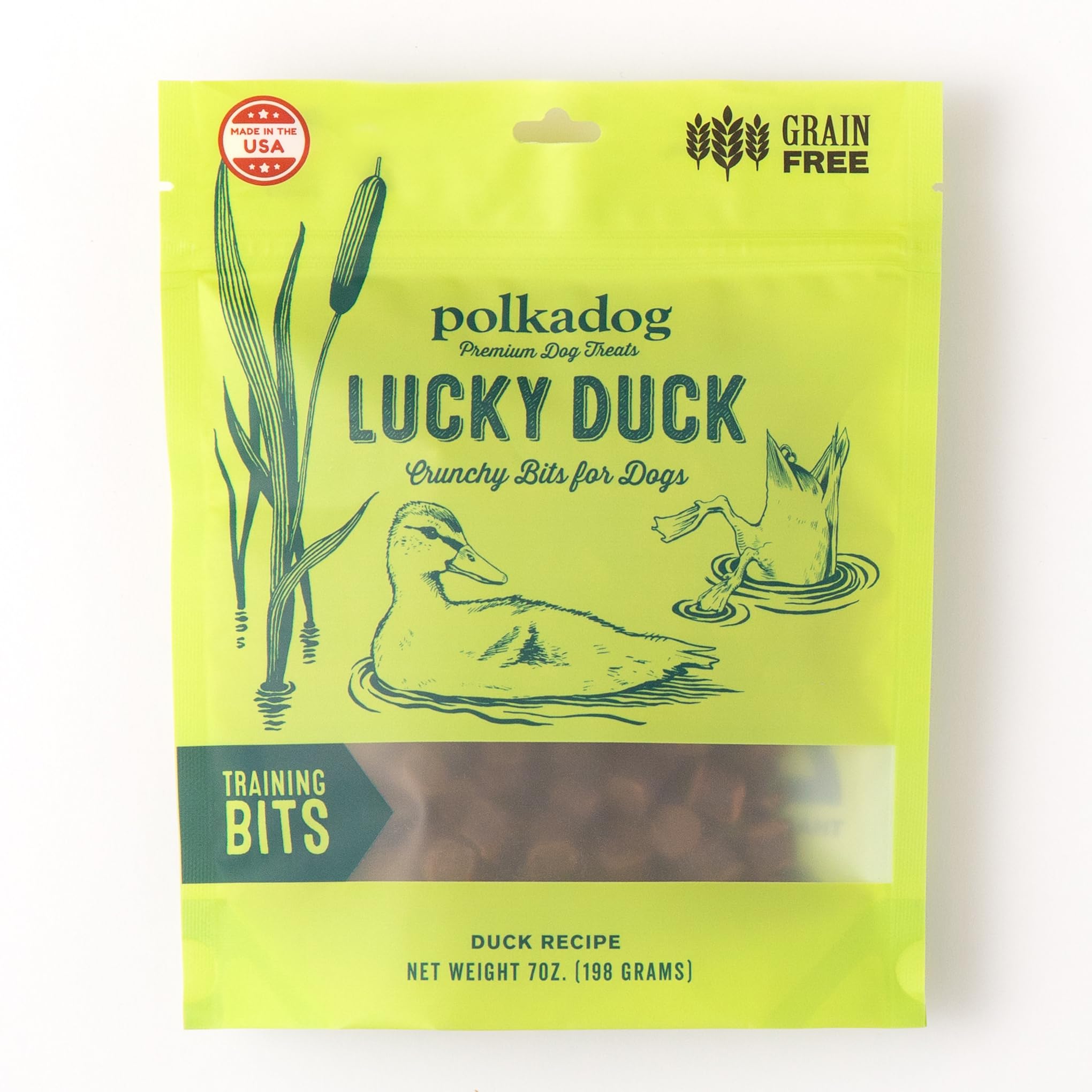 Polkadog Lucky Duck Crunchy Training Bits - All Natural, Grain Free Healthy Training Treats for Dogs. Handcrafted & Made in USA.