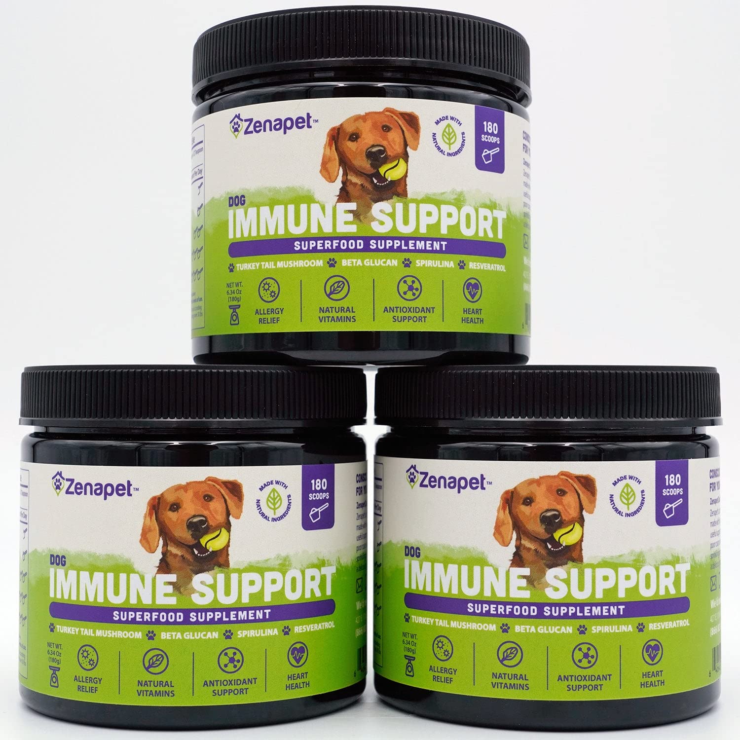 ZENAPET Dog Immune Support Premium Powder Topper, Turkey Tail, Spirulina & Beta-Glucan, Supports a Healthy Immune System & Diges