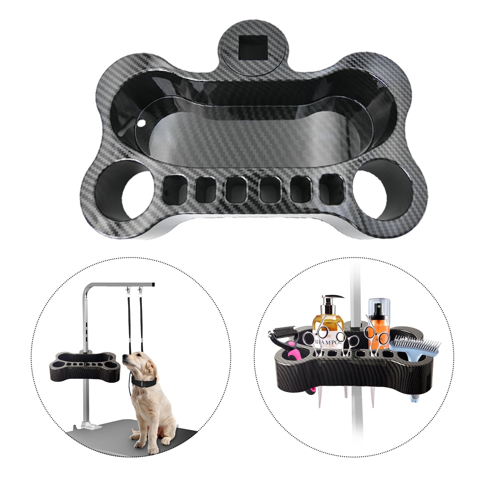 Huioqwe Adjustable Pet Grooming Organizer For Scissors, Brushes And Tools - Rotatable Multi-Compartment Grooming Arm Stand