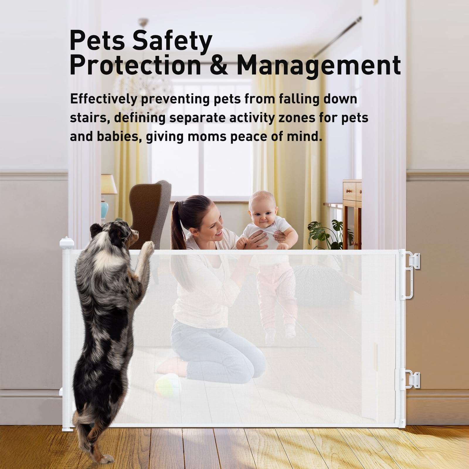 Cumbor 55 Wide Retractable Baby Gate - Award-Winning Mesh Pet Gate for Dogs & Toddlers, Indoor/Outdoor, White