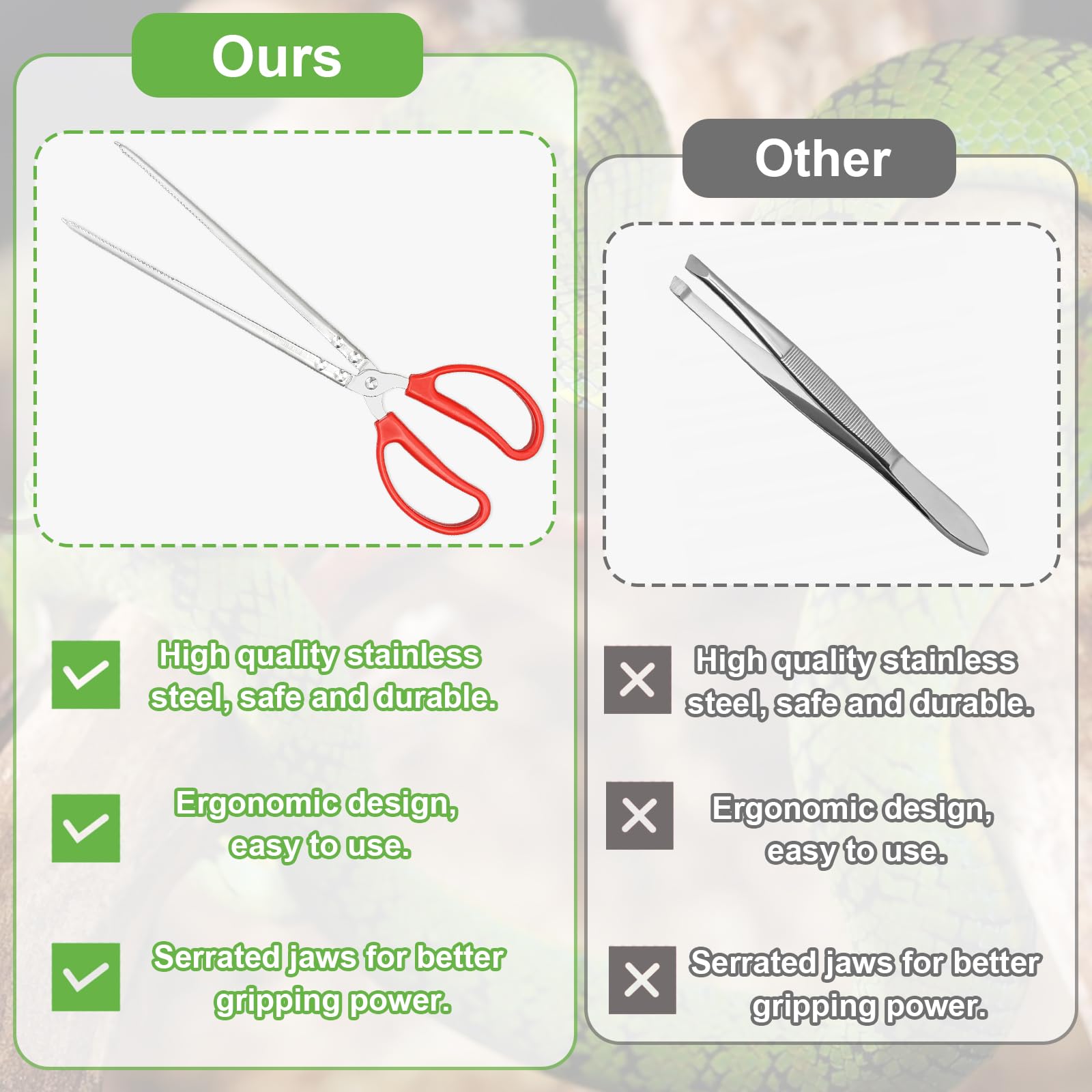 Fwunyvn Snake Feeding Tongs,14.8 Inch Straight Mouth Reptile Feeding Tongs,Heavy Duty Snake Feeding Tongs For Corn Ball Python A
