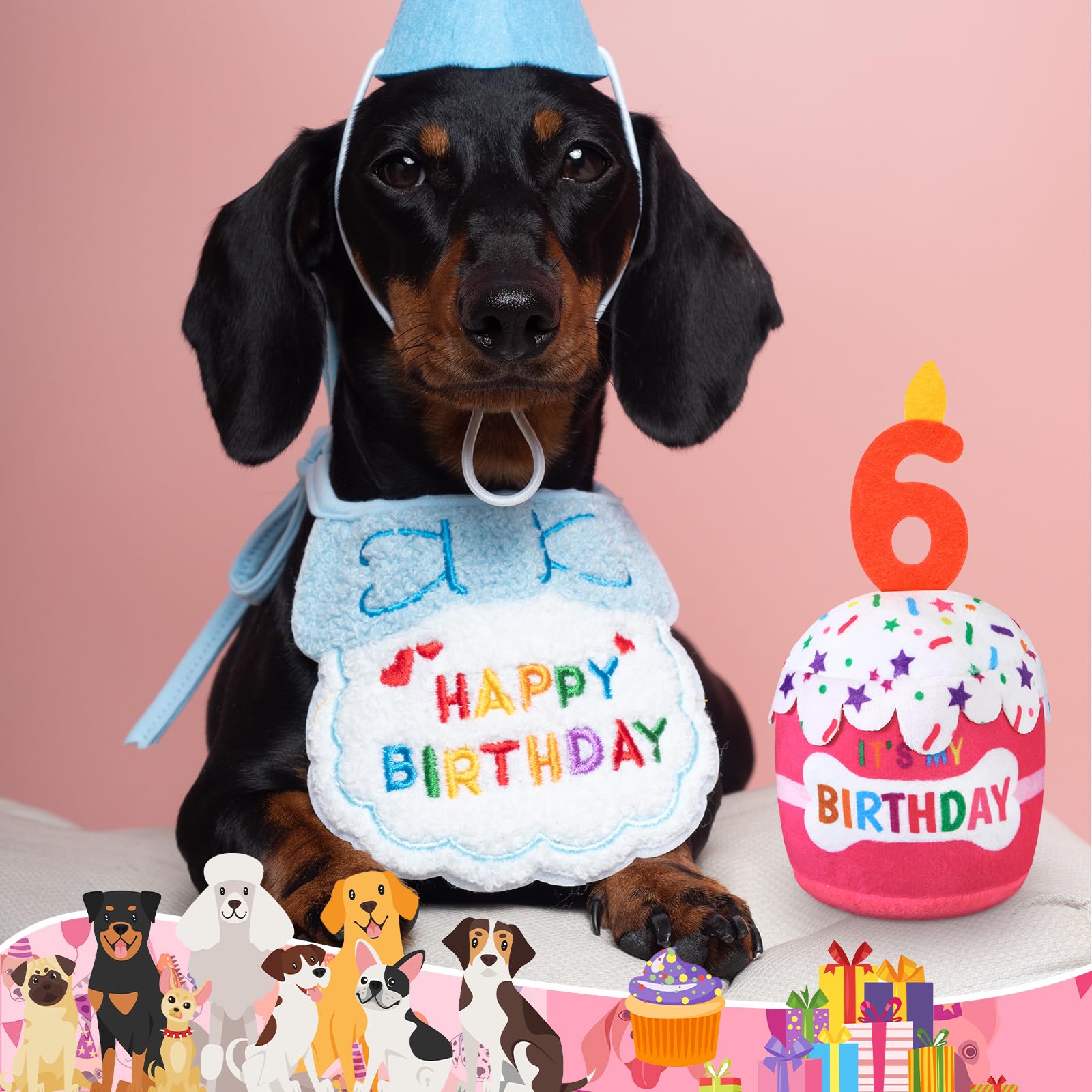Dansydaisy Dog 6Th Birthday Cake Toy Accessories For Girl Boy Gifts, Pink Squeaky Plush Toy For Dog Birthday Party Decor Favor F