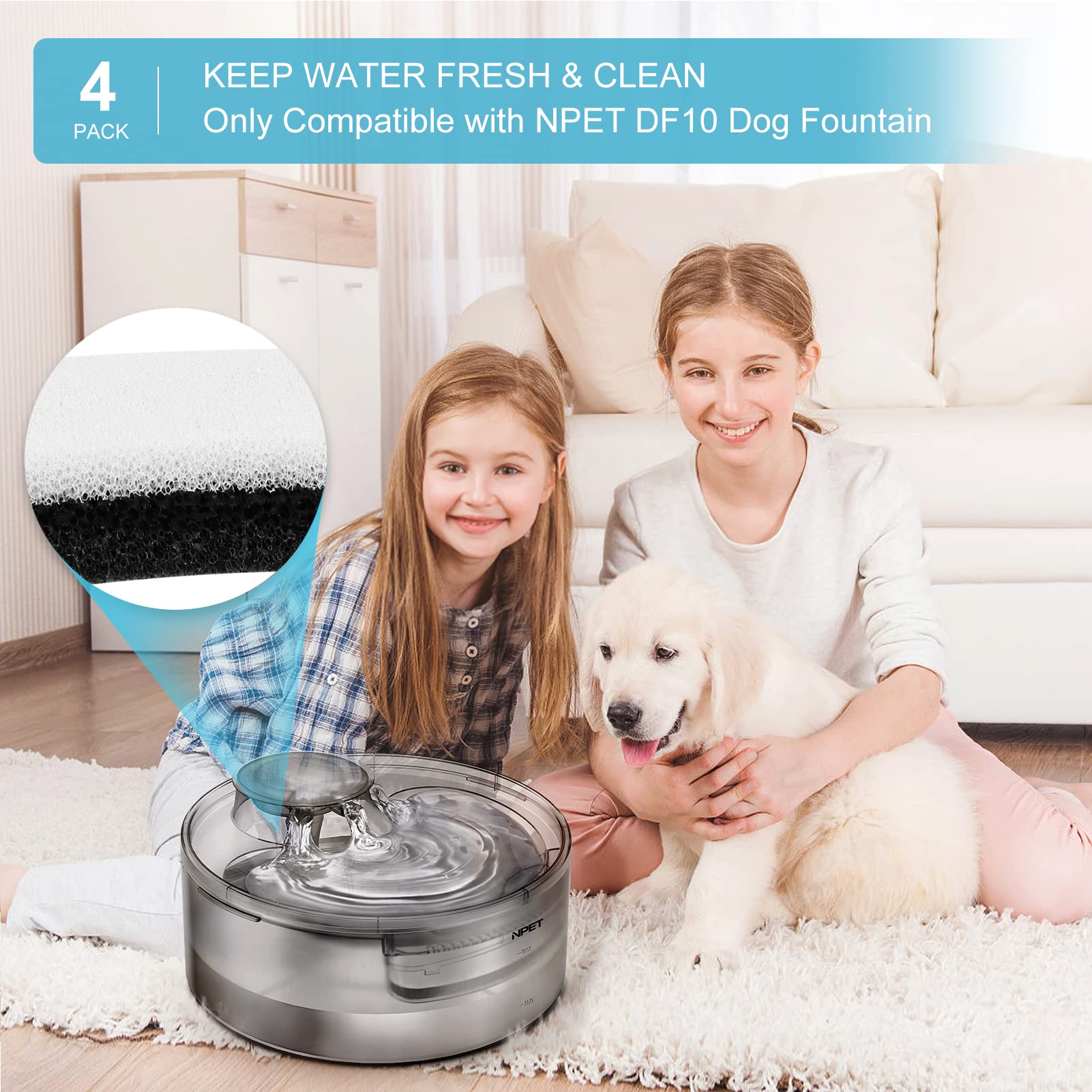 NPET DF10 Dog Water Fountain, 170oz BPA-Free Pet Dispenser, Gray, Includes Cleaning Kit & Replacement Filter for Cats & Dogs
