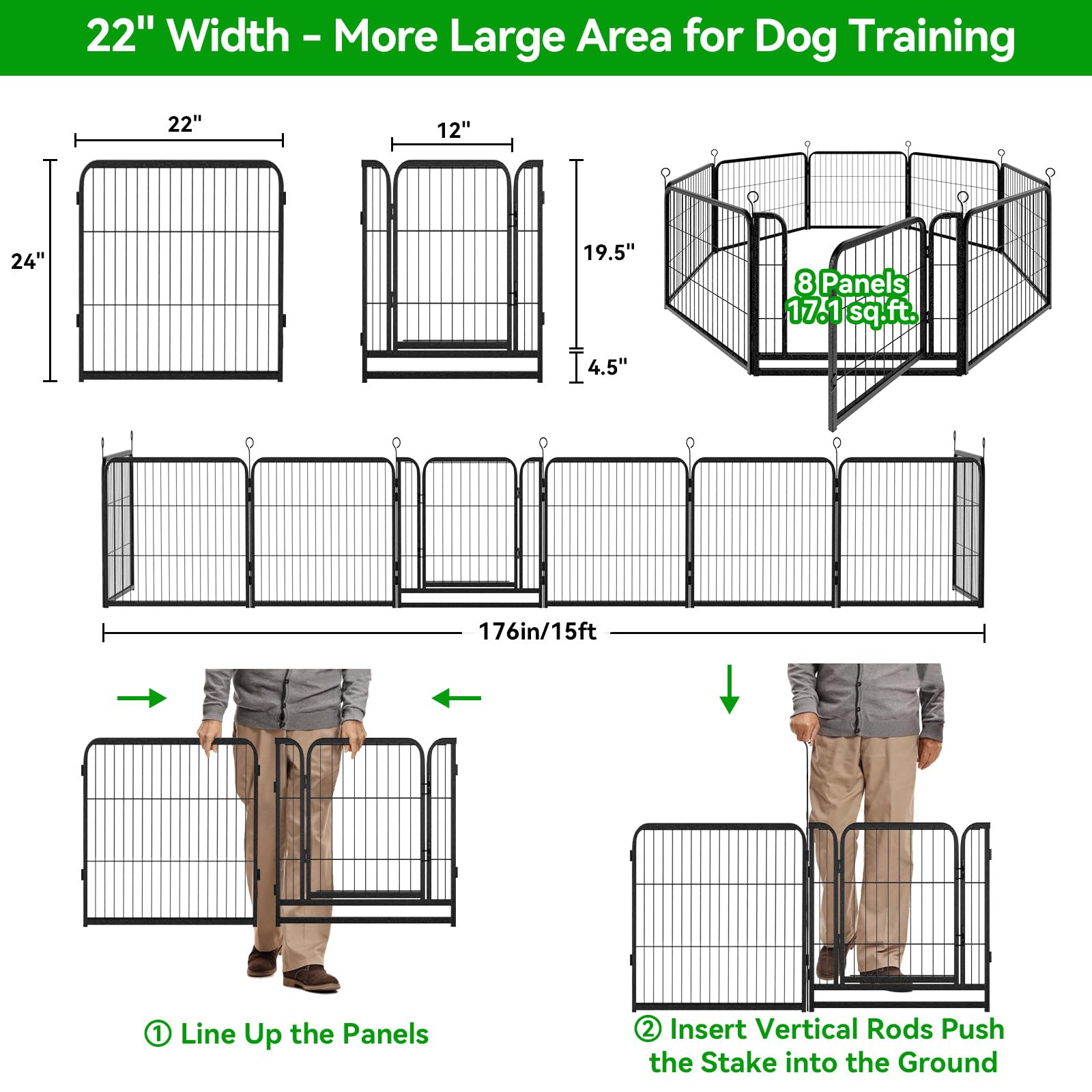 Kfvigoho Dog Playpen Outdoor Extra Wide 16 Piece Panels Heavy Duty Dog Fence 24 Height Anti-Rust with Doors Portable for RV Camp