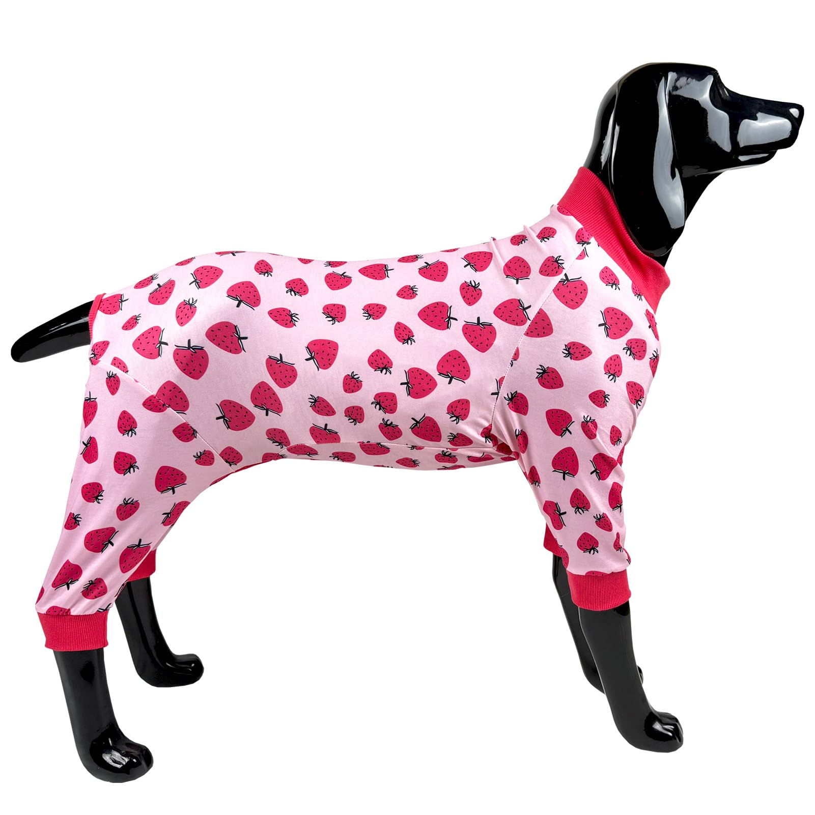 D.E.E Dog Pajamas Large Cotton Dog Clothes Warm And Comfortable Lightweight Jumpsuits Prevent Licking Wound (Strawberry, 3Xl)
