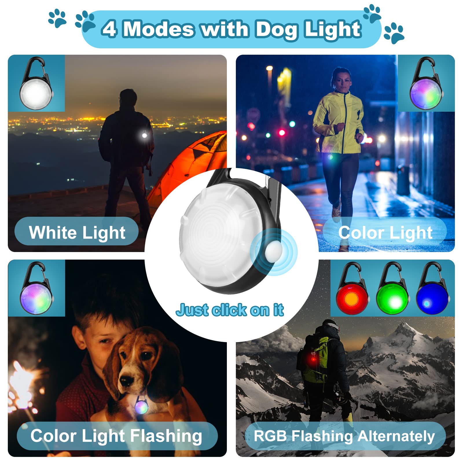 4 Modes Dog Lights for Night Walking, IP68 Waterproof Dog Collar Light, High Capacity Rechargeable Collar Lights for Night Time
