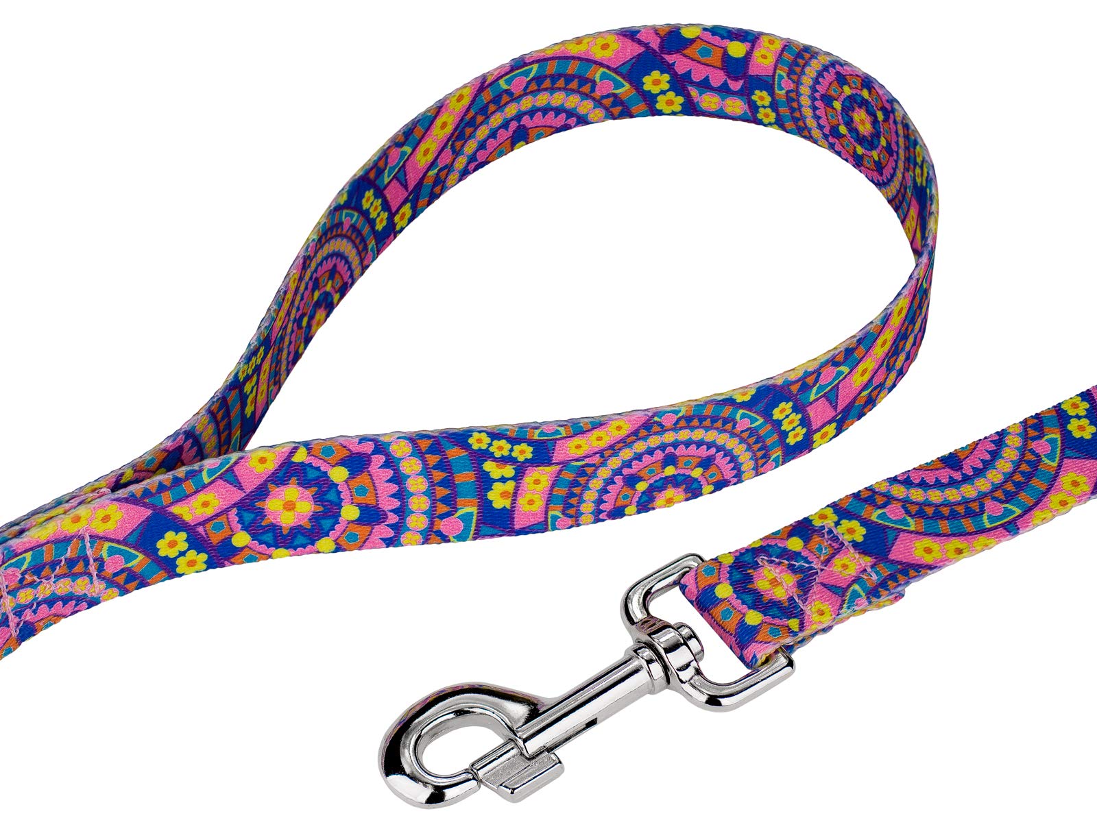 Country Brook Petz - Blue Boho Mandala Premium Dog Collar And Leash Set - Groovy Collection Featuring Far Out Designs (5/8 Inch,
