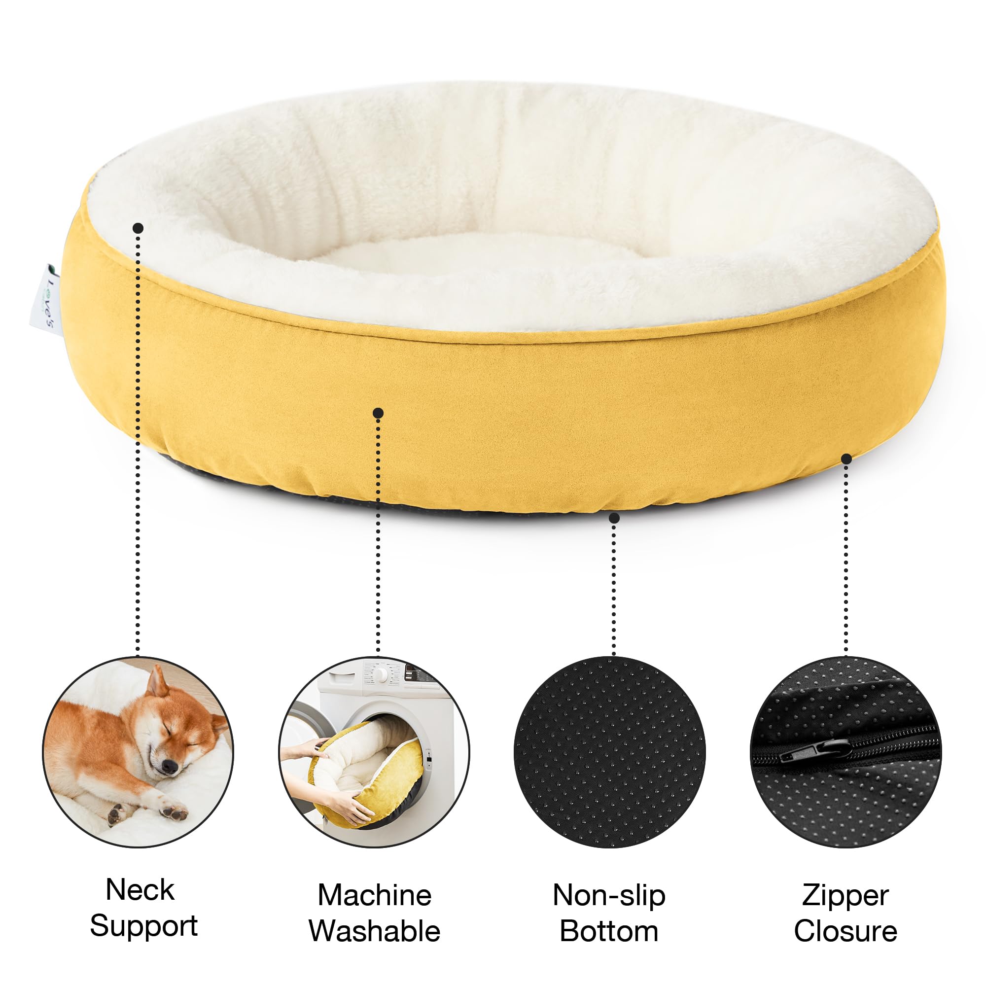 Love'S Cabin Donut Pet Bed Mat, 30In, Yellow, For Dogs, Soft, Durable, Anti-Slip, Water-Resistant, Washable