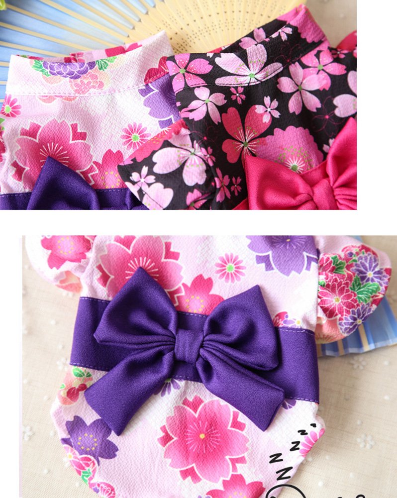 Marupet Japanese Kimono For Girl Floral Pet Halloween Costume Bowknot Dog Dress For Small, Extra Small Dog Wiener Dog Teddy, Pug, Chihuahua, Shih Tzu, Yorkshire Terriers, Papillon Black S