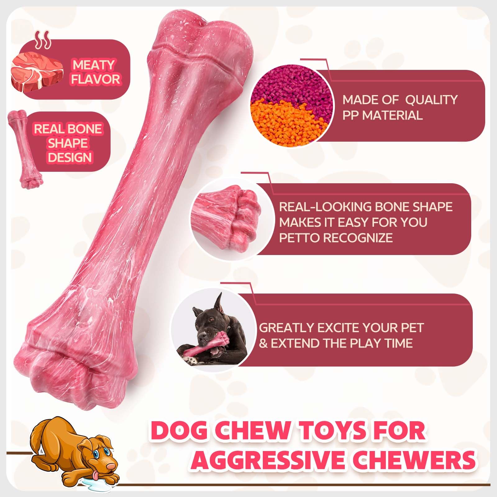 Puptily Dog Toys For Aggressive Chewers, Indestructible Dog Bones For Aggressive Chewers, Tough Chew Toy For Heavy Duty Dogs, Bi