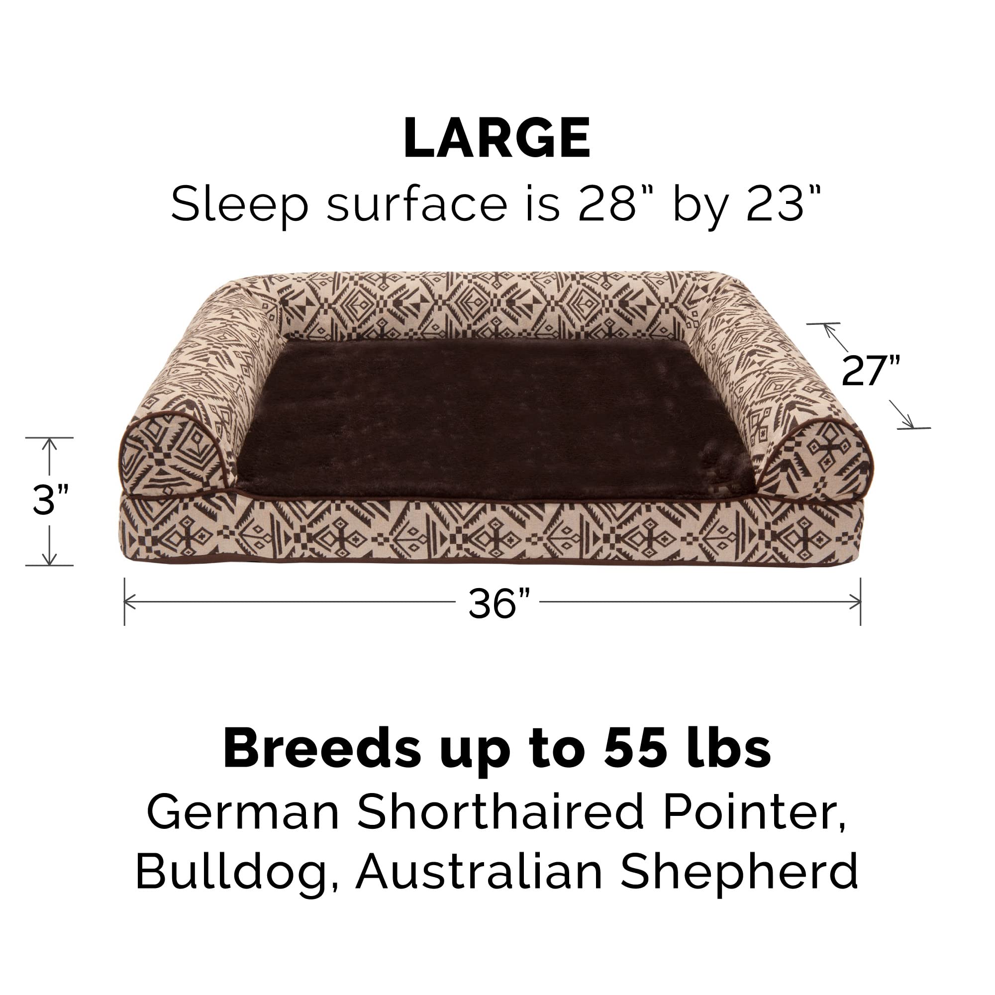 Furhaven Replacement Dog Bed Cover Plush & Southwest Kilim D  Cor Sofa-Style, Machine Washable - Desert Brown, Large
