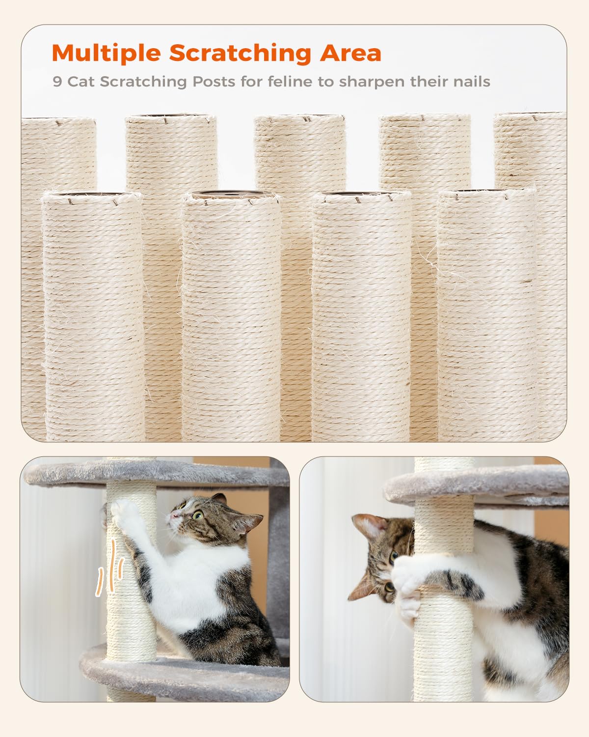 Petepela 61'' Cat Tree For Indoor Cats, [6-Levels] Cat Climbing Tower With 9 Sisal Scratching Posts And Replaceable Dangling Bal